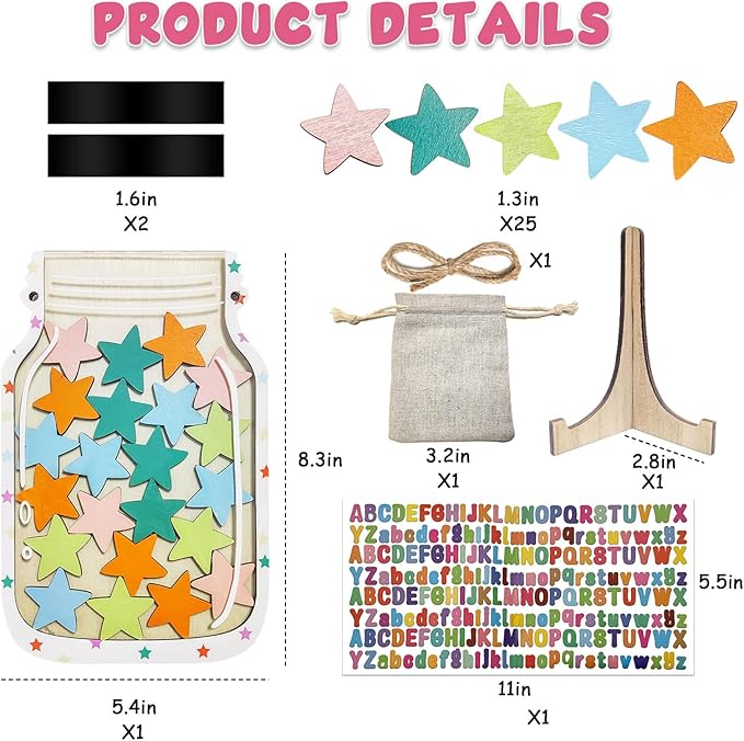Magnetic Reward Jar for Kids – Star Jar Reward System, Behavior Classroom Incentive Jar with Fun Star Chart, Suitable for Teachers Parents (Mason Jar with Stars, Kids Motivational Tool)