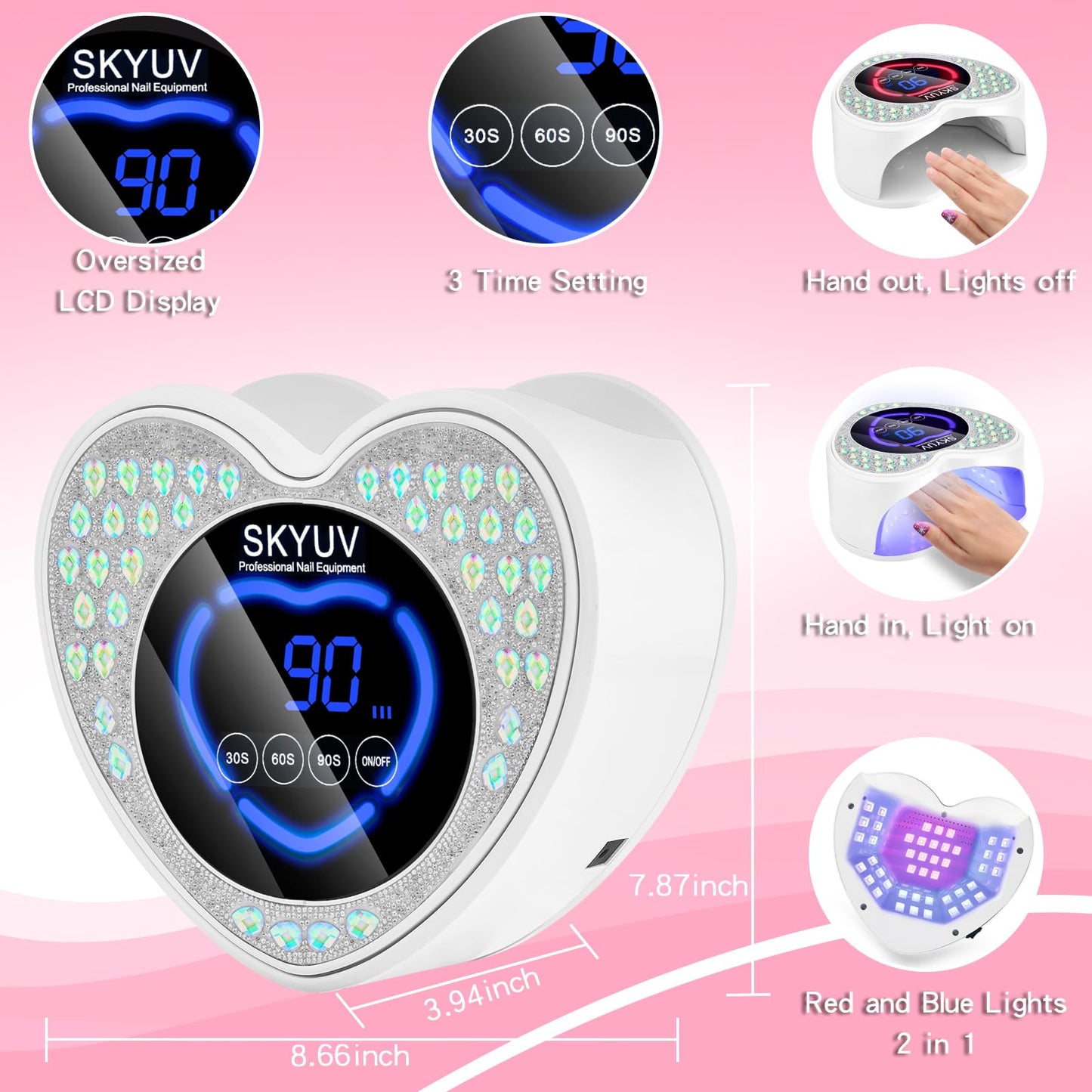 SKYUV UV LED Nail Lamp, Rechargeable Cordless Nail Dryer for Gel Polish, UV Nail Light with 45 Beads, Professional Quick Dry Curing Lamp with 3 Timers Setting for Salon and Home