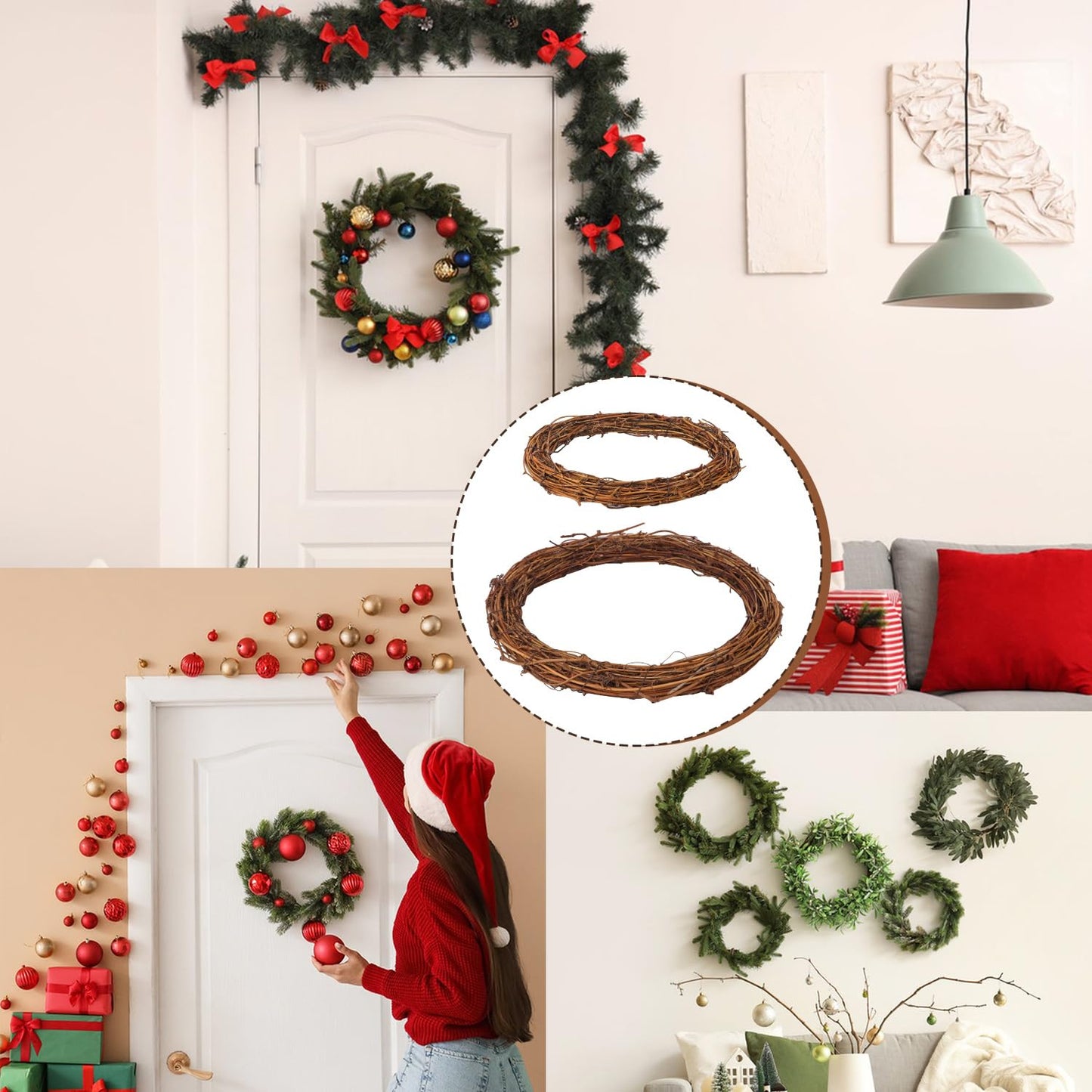 KUKLIPJIM 12 Pcs 12 Inch & 8 inch Natural Grapevine Wreath Set, Hand-Woven Vine Branch Wreaths for DIY Crafts, Christmas Decorations, Home & Event Styling(6 Pieces per Size)
