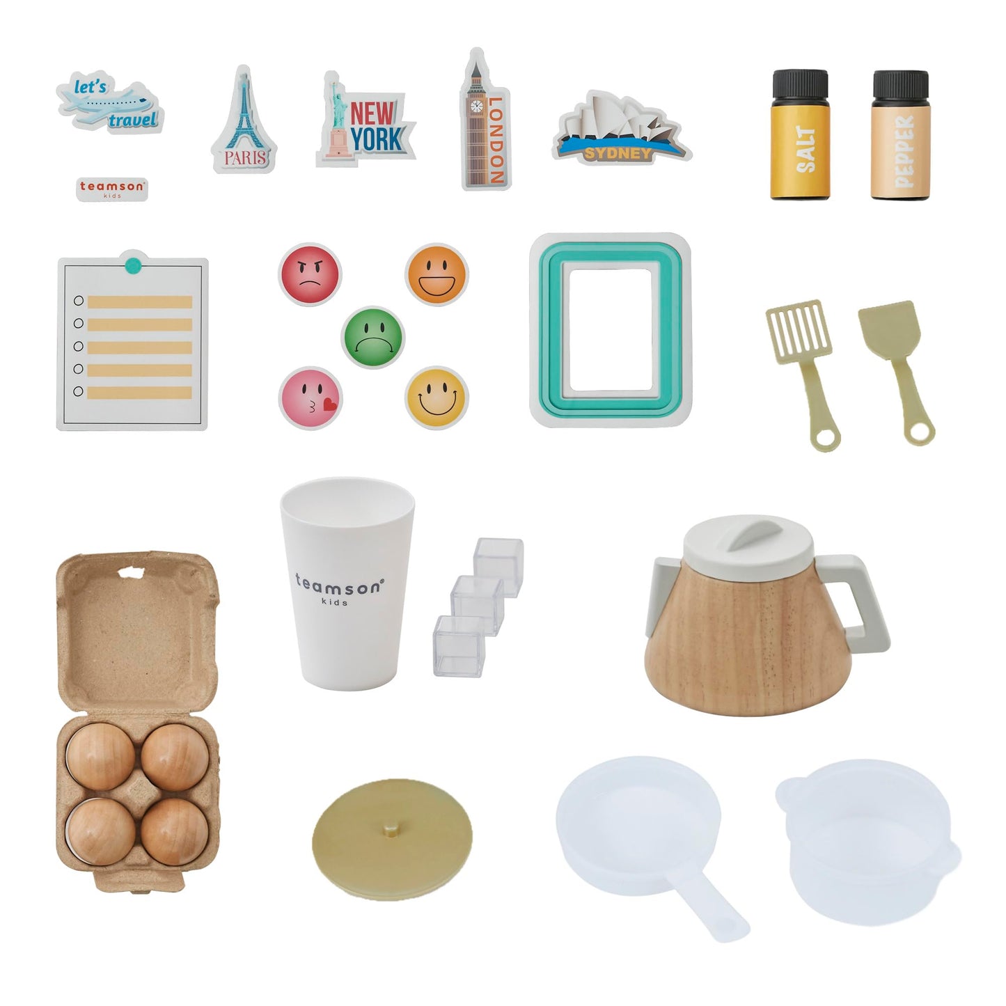 Teamson Kids Little Chef Atlanta Modular Wooden Play Kitchen, 3-Piece Set with Realistic Features & 17 Accessories, White/Gold, Interactive Toy for Toddlers & Kids, Cocina de Juguete