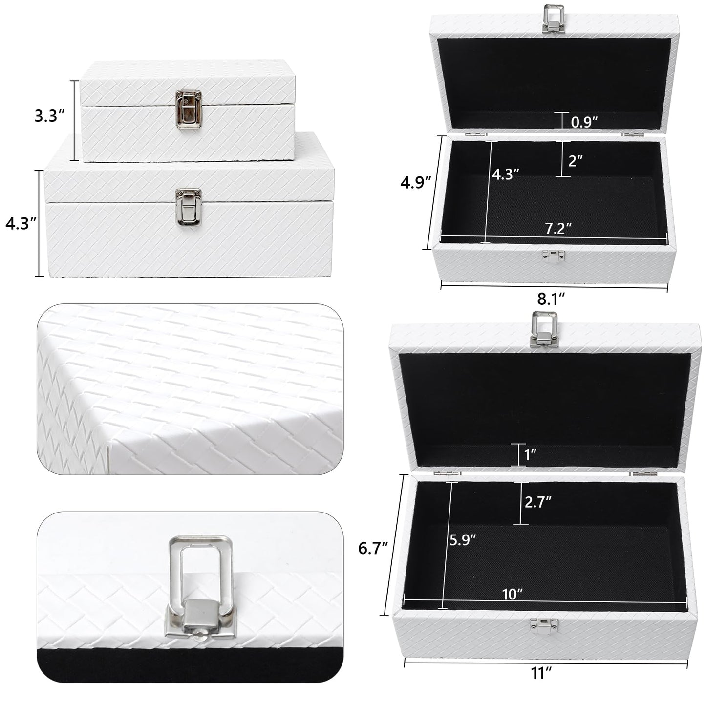 DECOR4SEASON Faux Leather Decorative Jewelry Storage Organizer Boxes Set of 2, White
