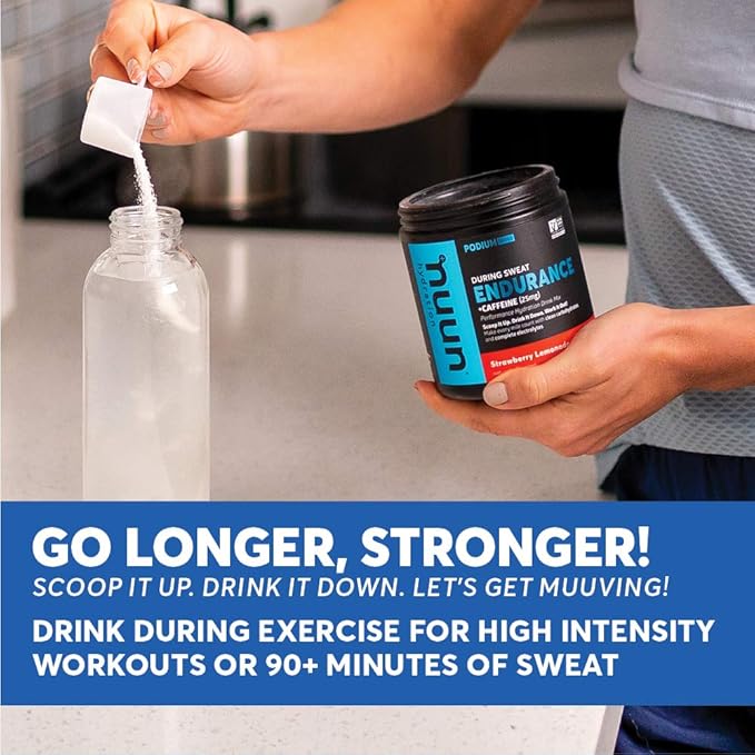 Nuun Hydration Endurance Powder, Strawberry Lemonade + Caffeine, Workout Support, 5 Essential Electrolytes for Hydration + Carbohydrates, Vegan, Non-GMO, (16 Servings - Canister)