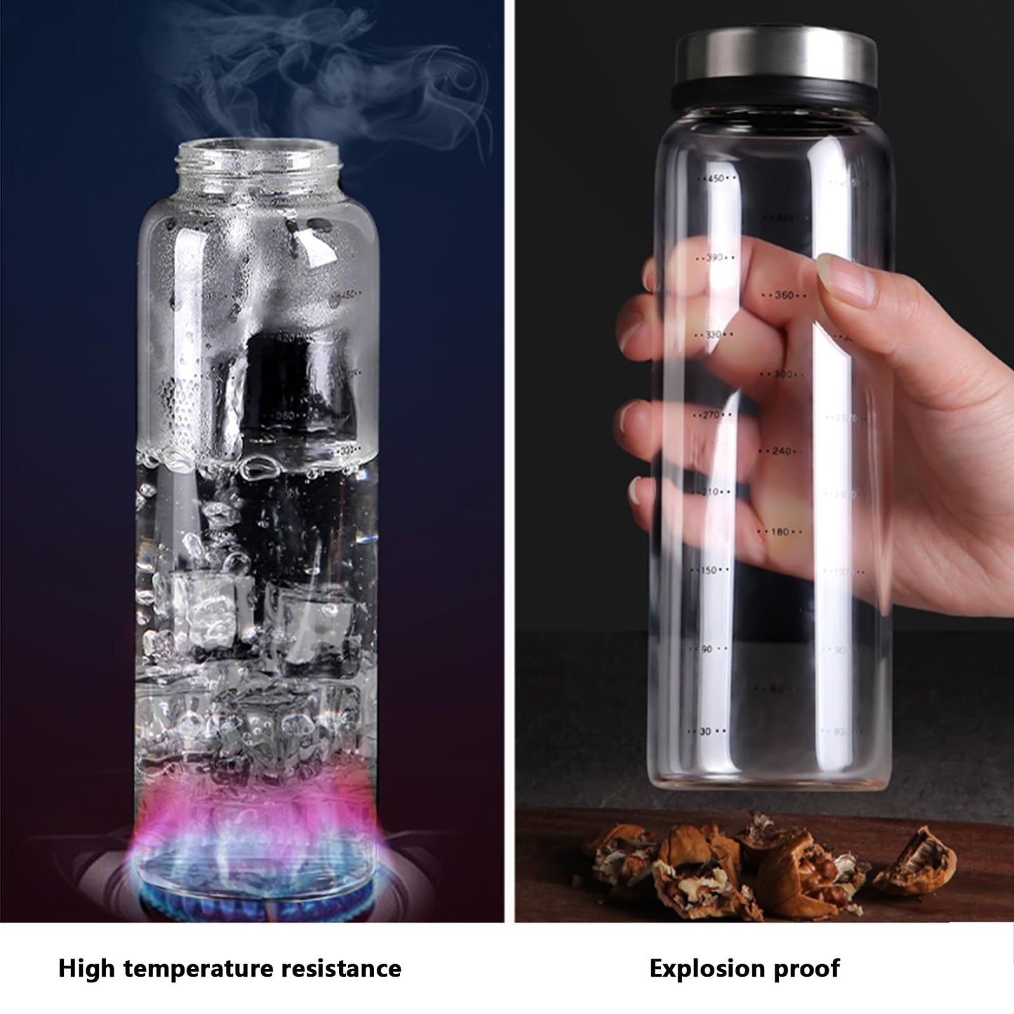2-Piece 4-Neck Glass Seasoning Shakers - Moisture Resistant (500ml/17oz)