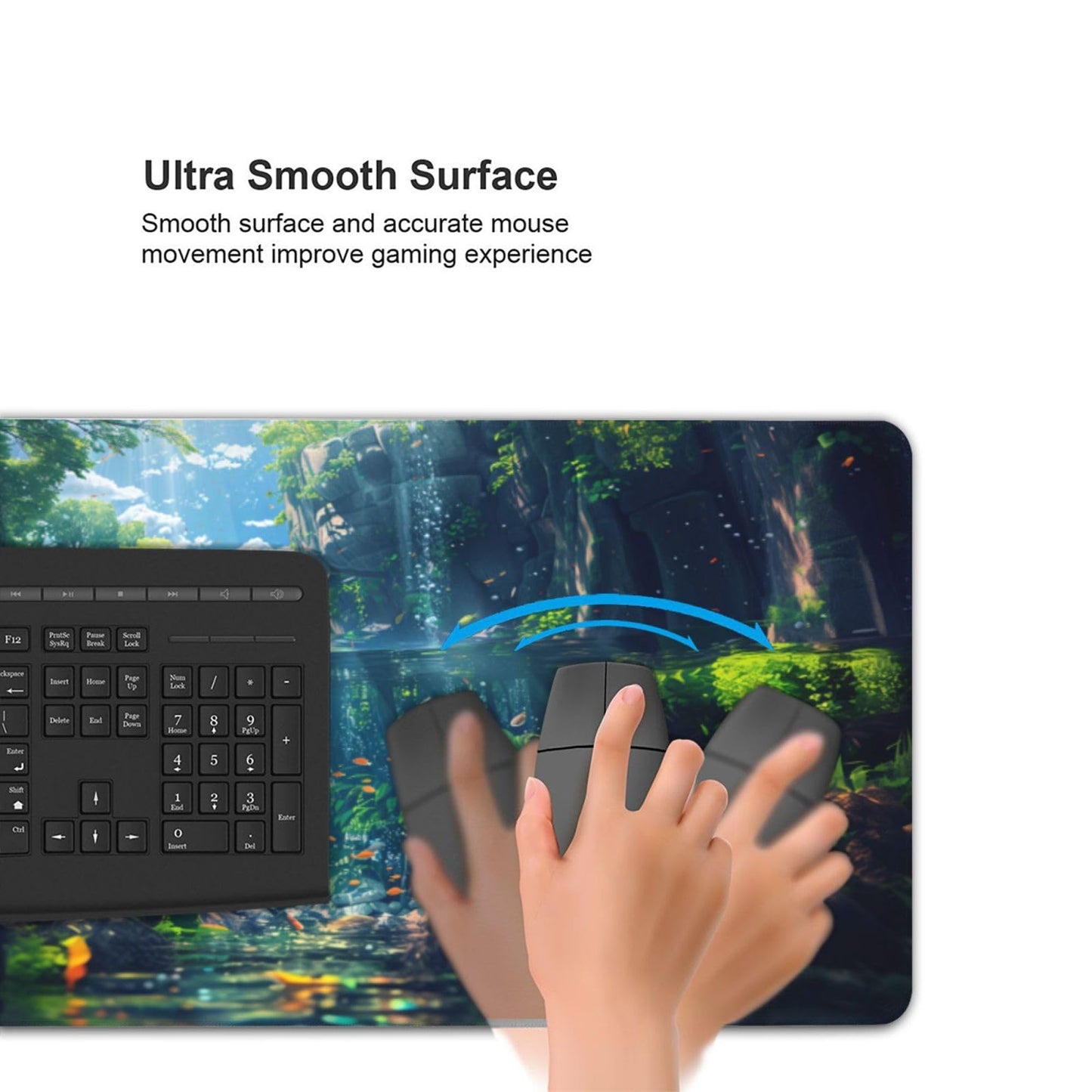 OnengMu XXL Gaming Mouse Pad 35.4x15.7 inch, Landscape Anime Theme Desk Mat,Large Mousepad for Wireless Mouse Office Desk Accessories (Water Plant)