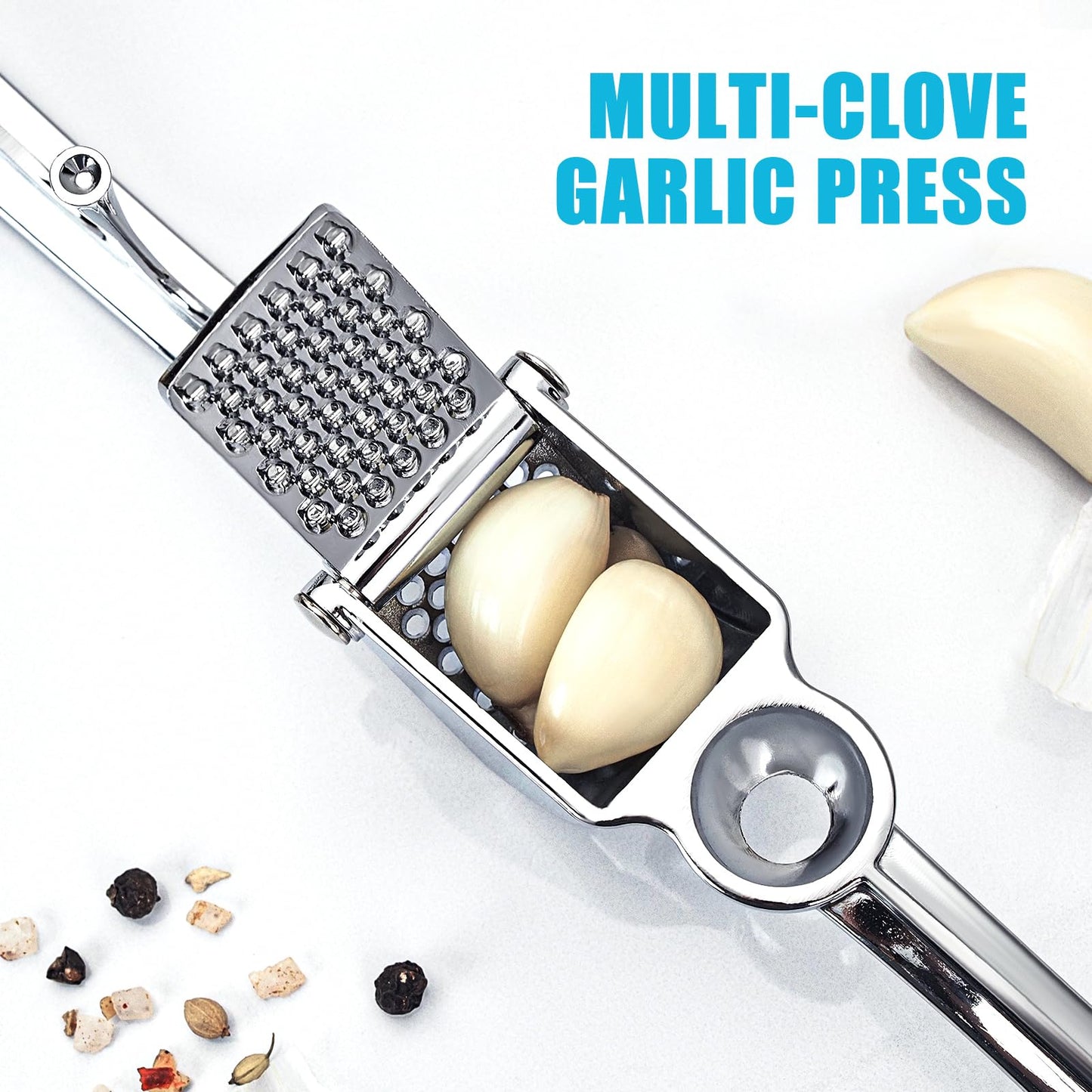 COKORA Garlic Press, Premium Kitchen Metal Garlic Crusher Masher Tool, Rust Proof & Dishwasher Safe, Heavy Duty Professional Garlic Mincer with Ergonomic Handle, Easy to Squeeze and Clean -Silver