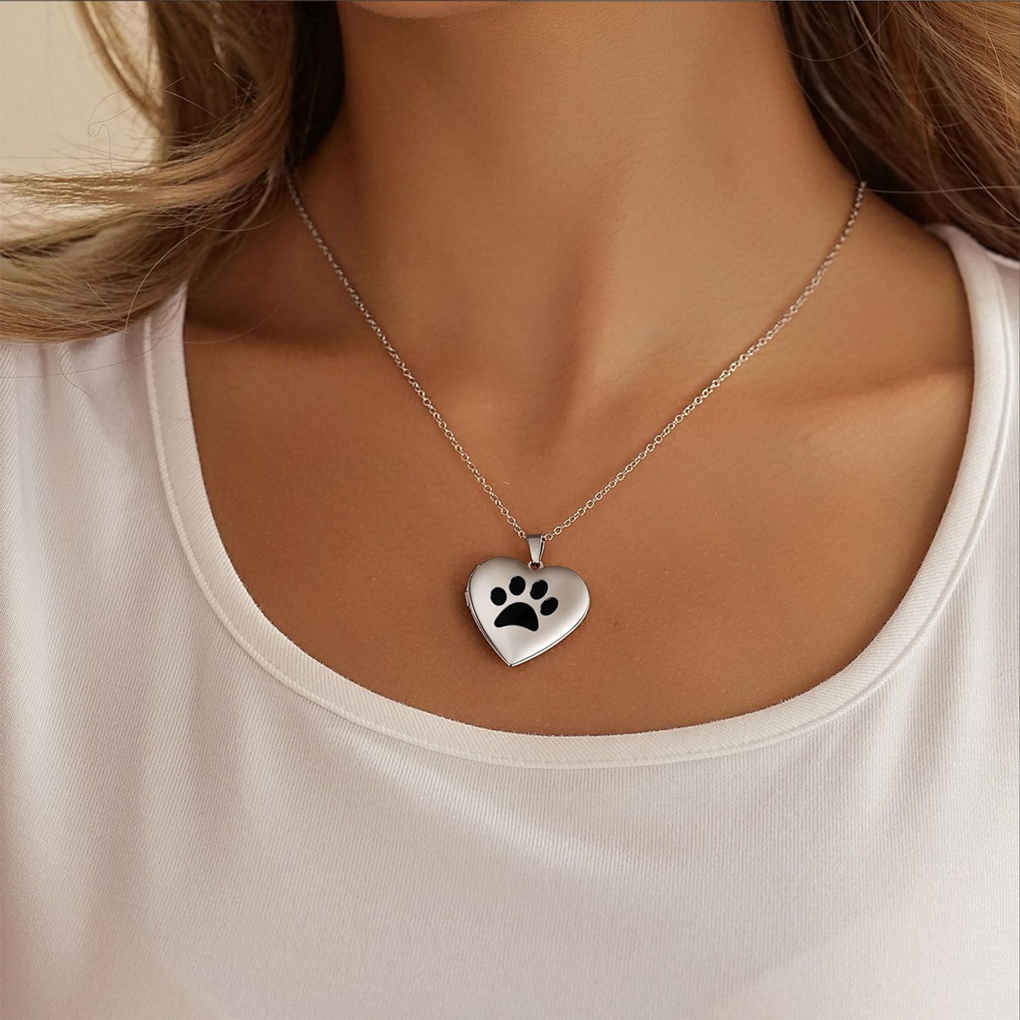 PHOCKSIN Dog Paw Silver Heart Lockets Customized Necklace with Text & Symblols Personalized Locket Necklaces that Holds Pictures Customized Gifts for Women