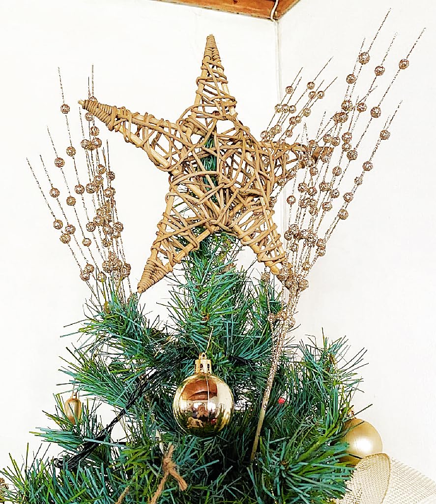 Sggvecsy 20 Pack Artificial Glitter Berry Stem Ornaments 17 Inches Fake Christmas Picks Decorative Glitter Sticks for Christmas Tree DIY Wreath Crafts Gift Fireplace Holiday Home Decor (Champagne)