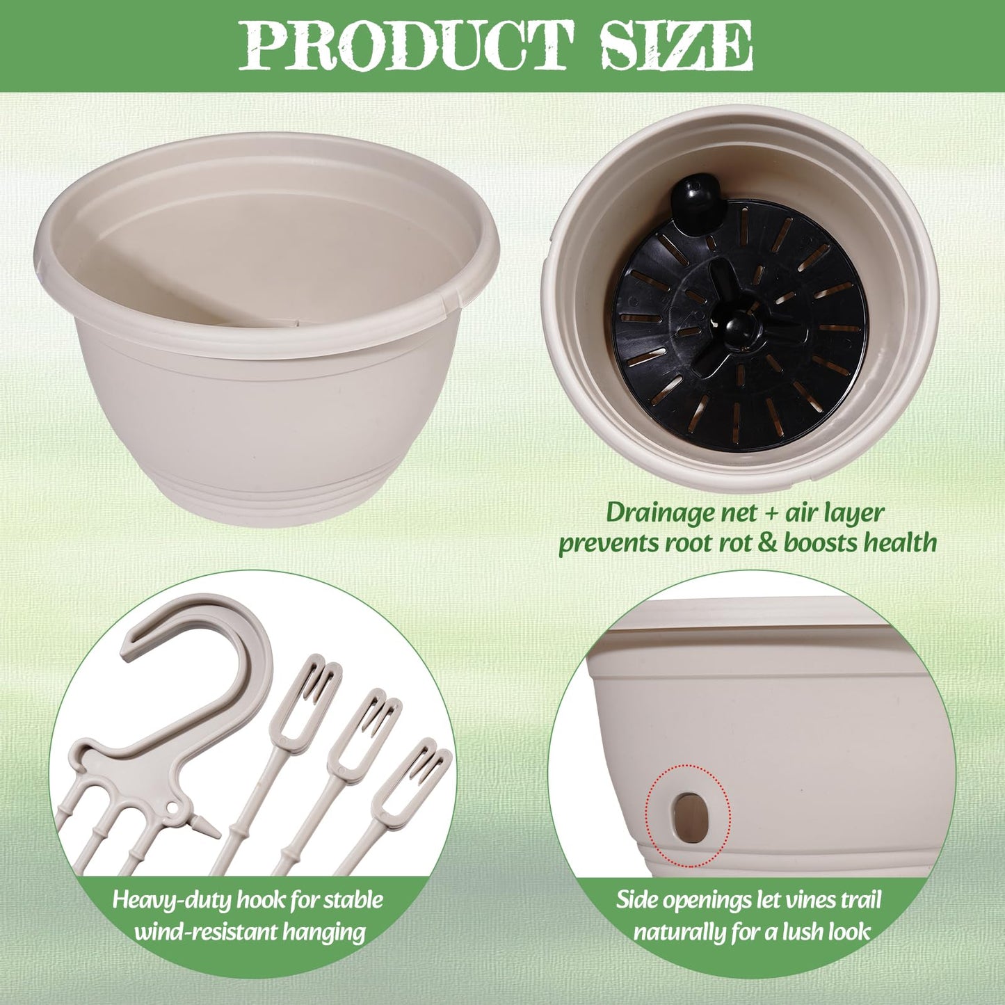 VIDELLY 2 Pack 8 Inch Self-Watering Hanging Planters, Dual-Use Plastic Flower Pots with Water Storage and Drainage, Indoor Outdoor Plant Containers for Herbs, Spider Plants, Pothos