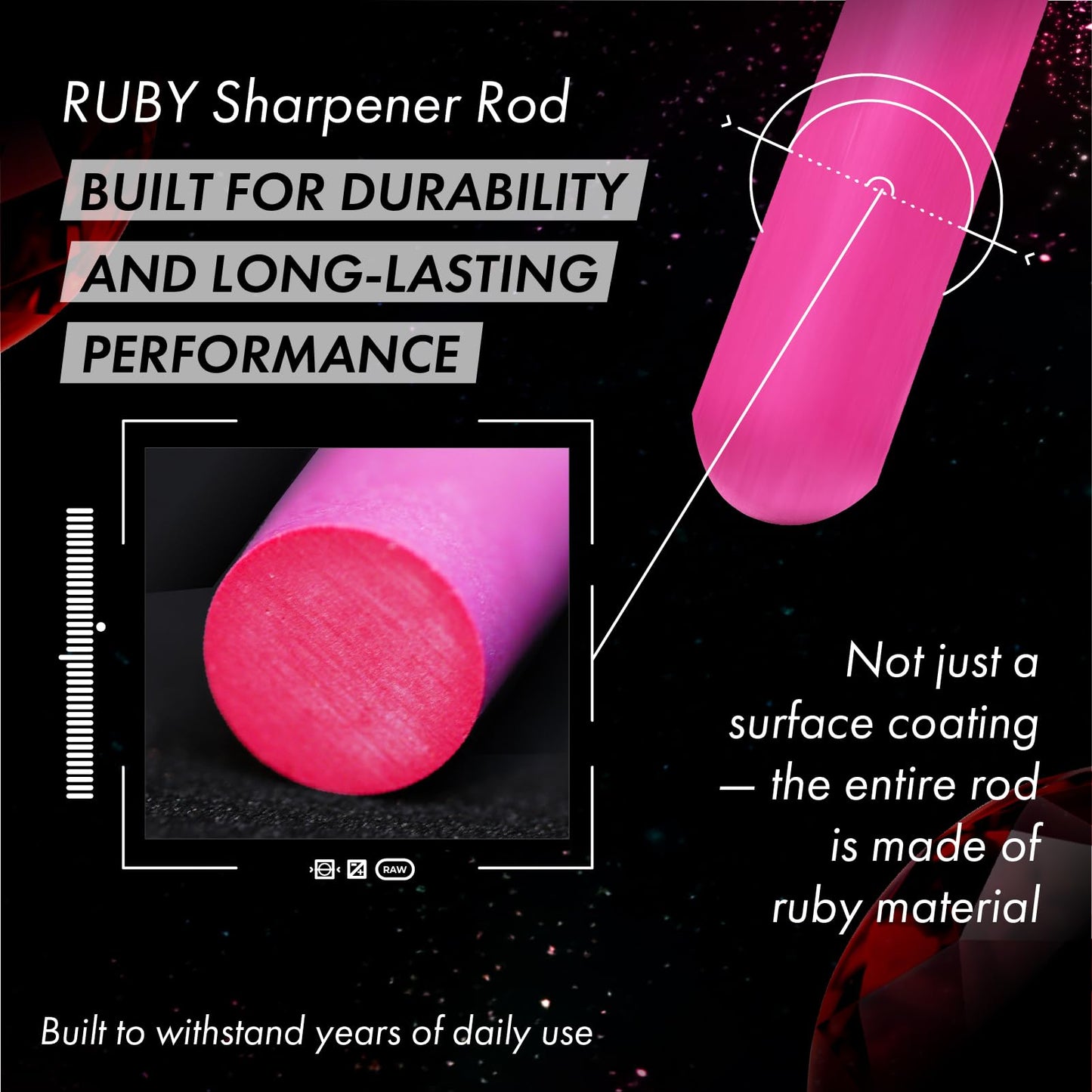 VIGORCRAFT Ruby Sharpener Rod: Durable Knife Sharpener, Harder Than Steel Honing Rod, Japan Product