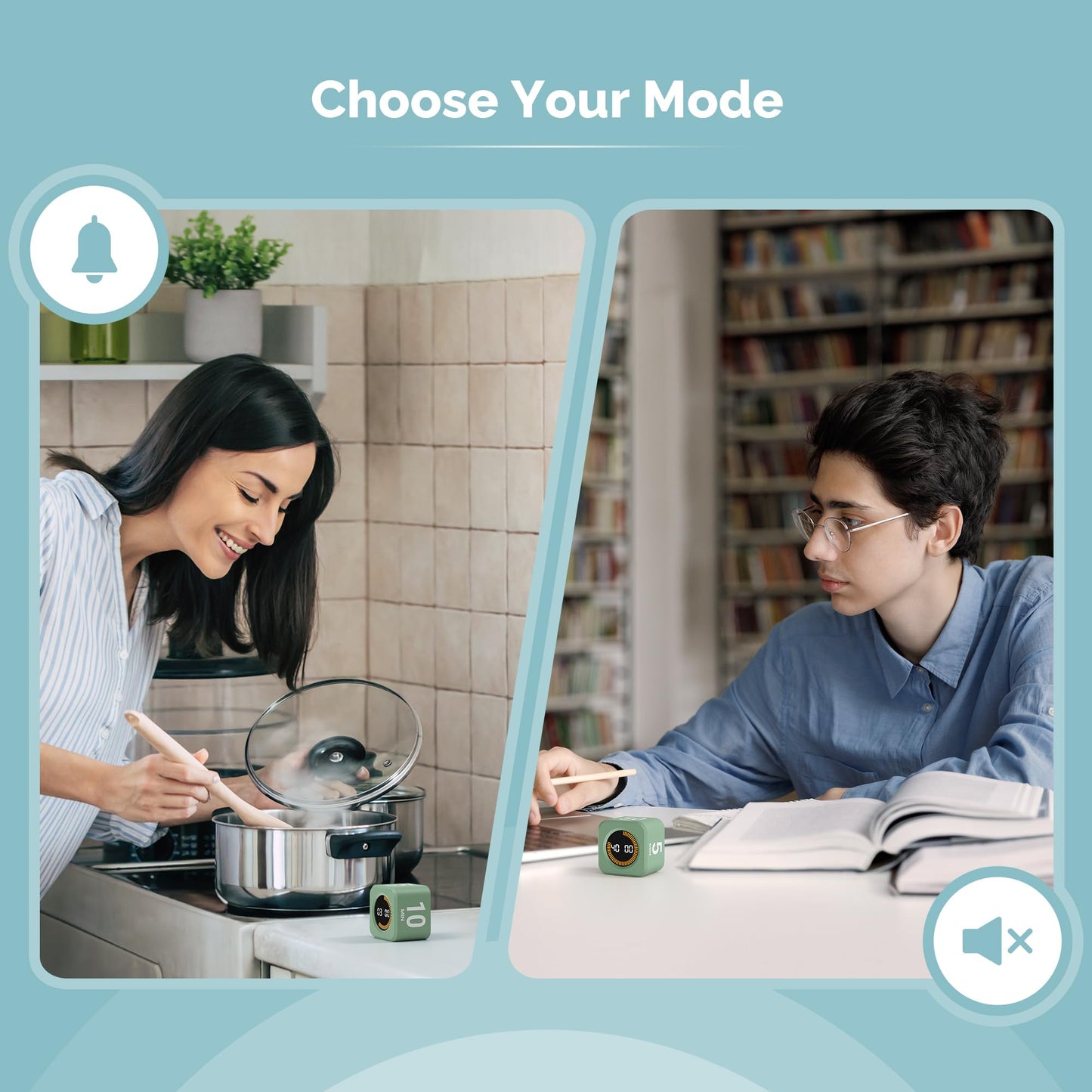 KADAMS Pomodoro Cube Timer Productivity Visual Timer - 5/10/25/50 Min Rotating Countdown (1, Green)