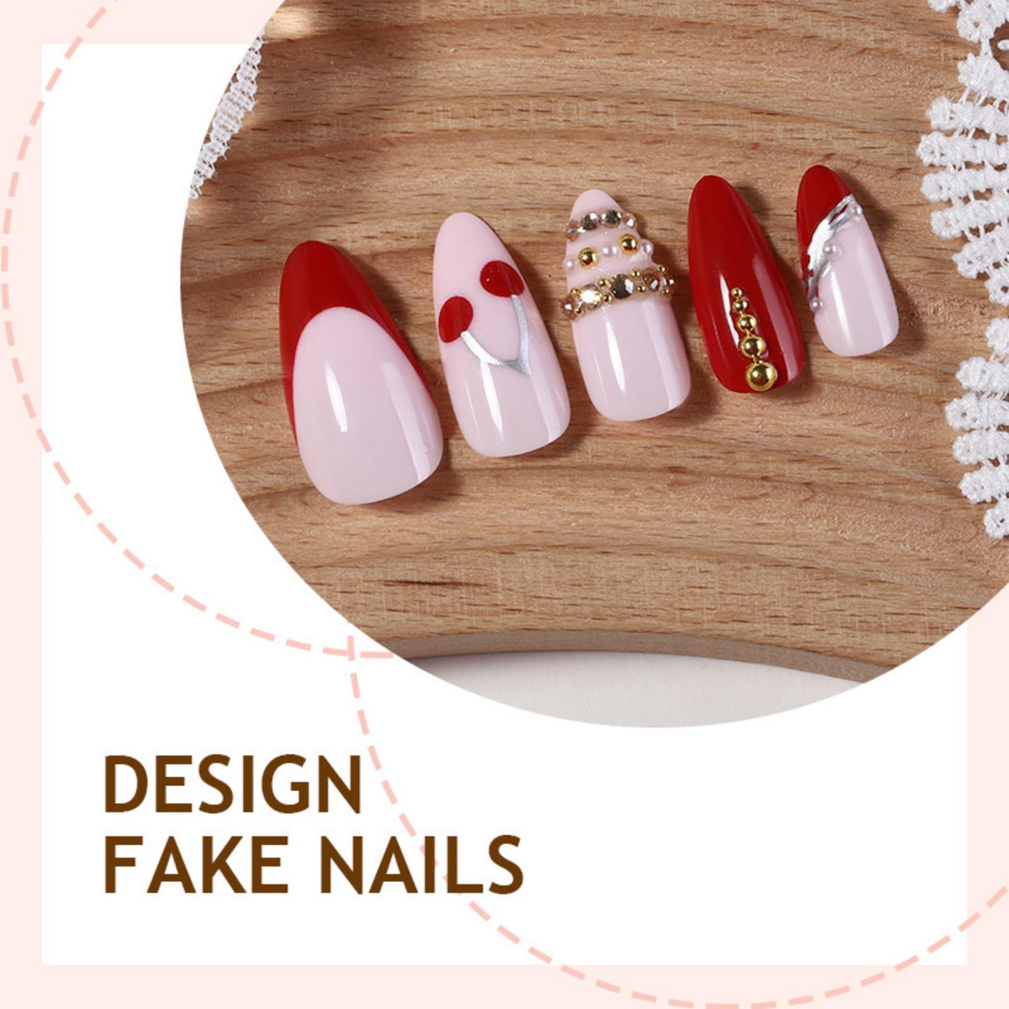 Almond Press on Nails Long Fake Nails Red Artificial Nail Cherry Stick on Nail for Women 24pcs