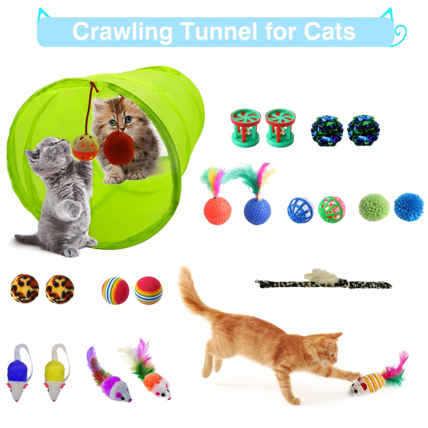 BERXOL 47PCS Kitten Essentials Starter Kit, Ideal for Cats Under 6 Months, Featuring 21-Piece Toy Set, Bed, Carrier, Litter Box, Bowls & More, Perfect for New Cat Owners - Blue