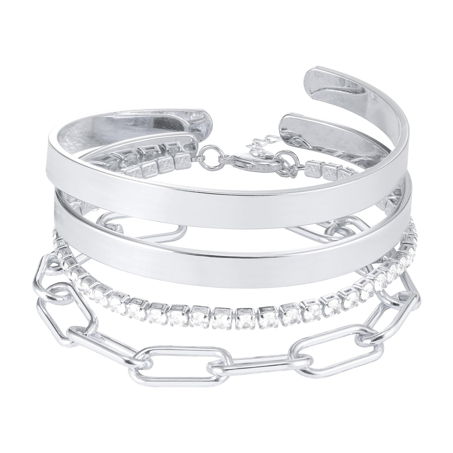 Reoxvo 925 Sterling Silver Plated Tennis Bracelets Stack for Women Double Dual Silver Bangle Cuff Bracelets for Women