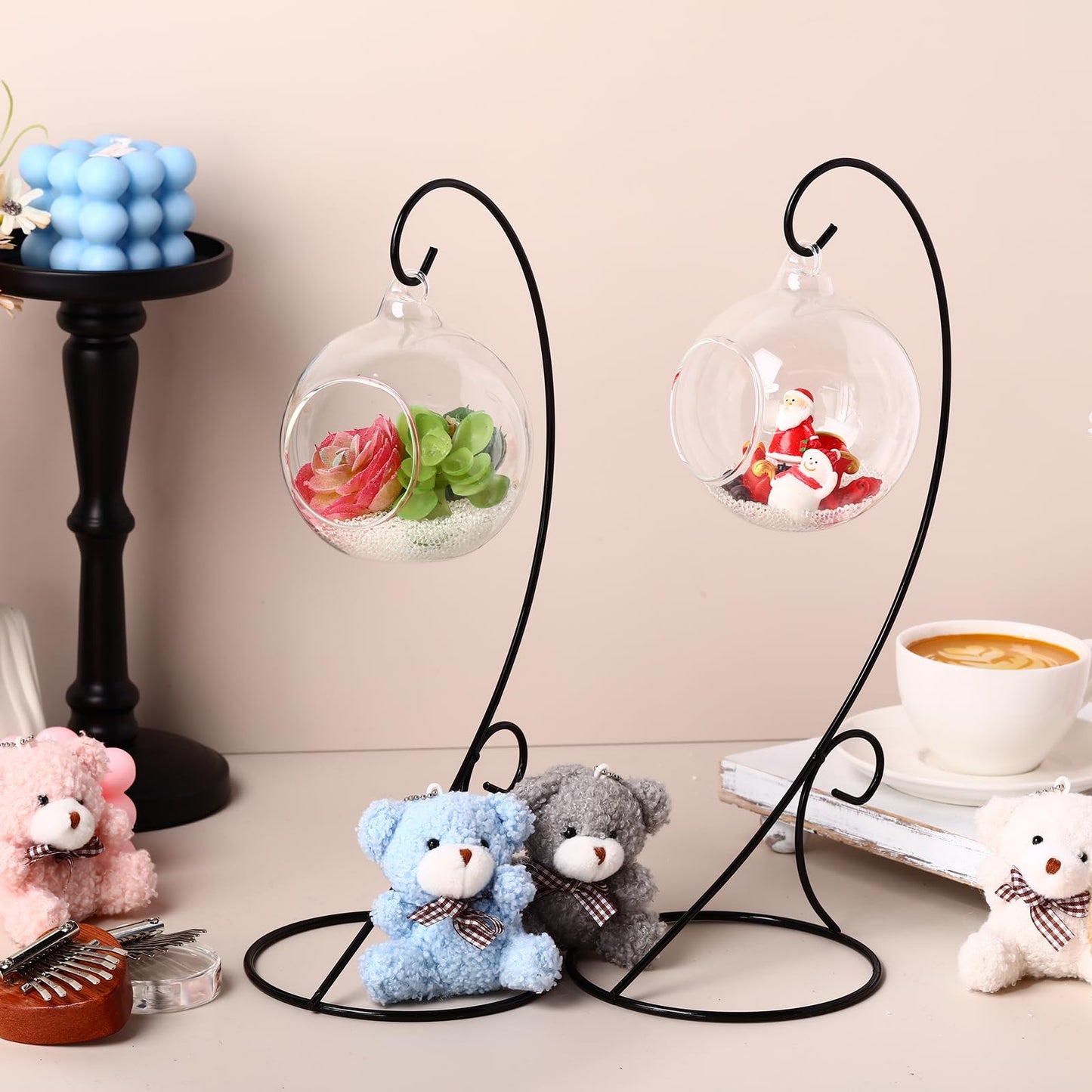 Tandefio 16 Pcs13''Ornament Holder Display Stand Bulk Black Iron Hanging Stand Rack Hook Display Holder Ornament for Glass Globe Air Plant Terrarium Witch Ball Home Wedding