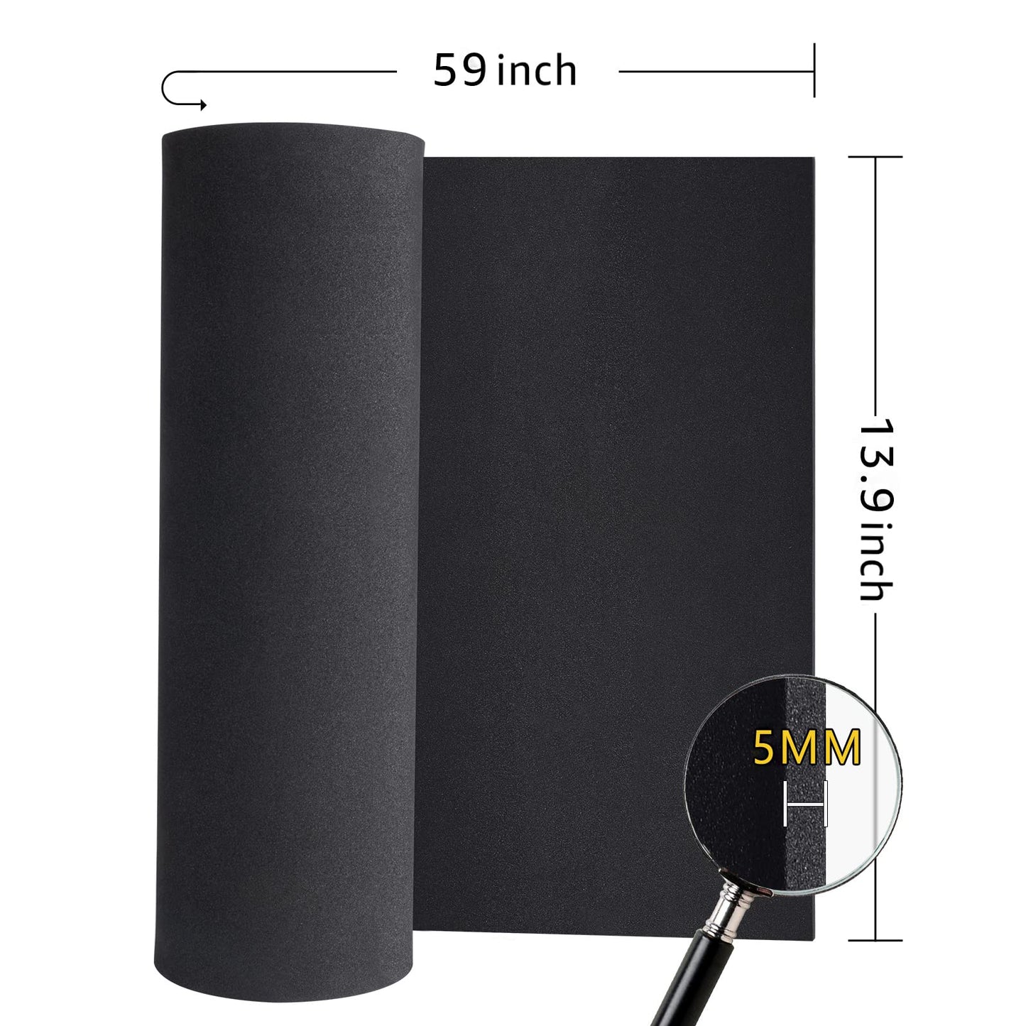 Black Foam Sheets Roll, Premium Large EVA Foam Sheet 13.9" x 59",5mm Thick, Density 86kg/m3 for Halloween Cosplay Costume, Crafts, DIY Projects by MEARCOOH