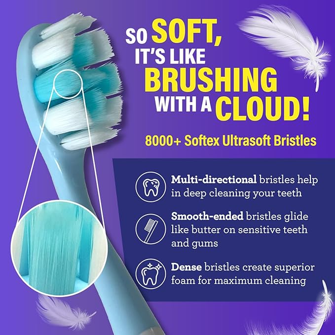 GuruNanda Butter On Gums Toothbrush, ADA Accepted, With 8000+ Ultra Soft Softex Bristles for Sensitive & Receding Gums, Perfect for Whiter Teeth, 6 Ct