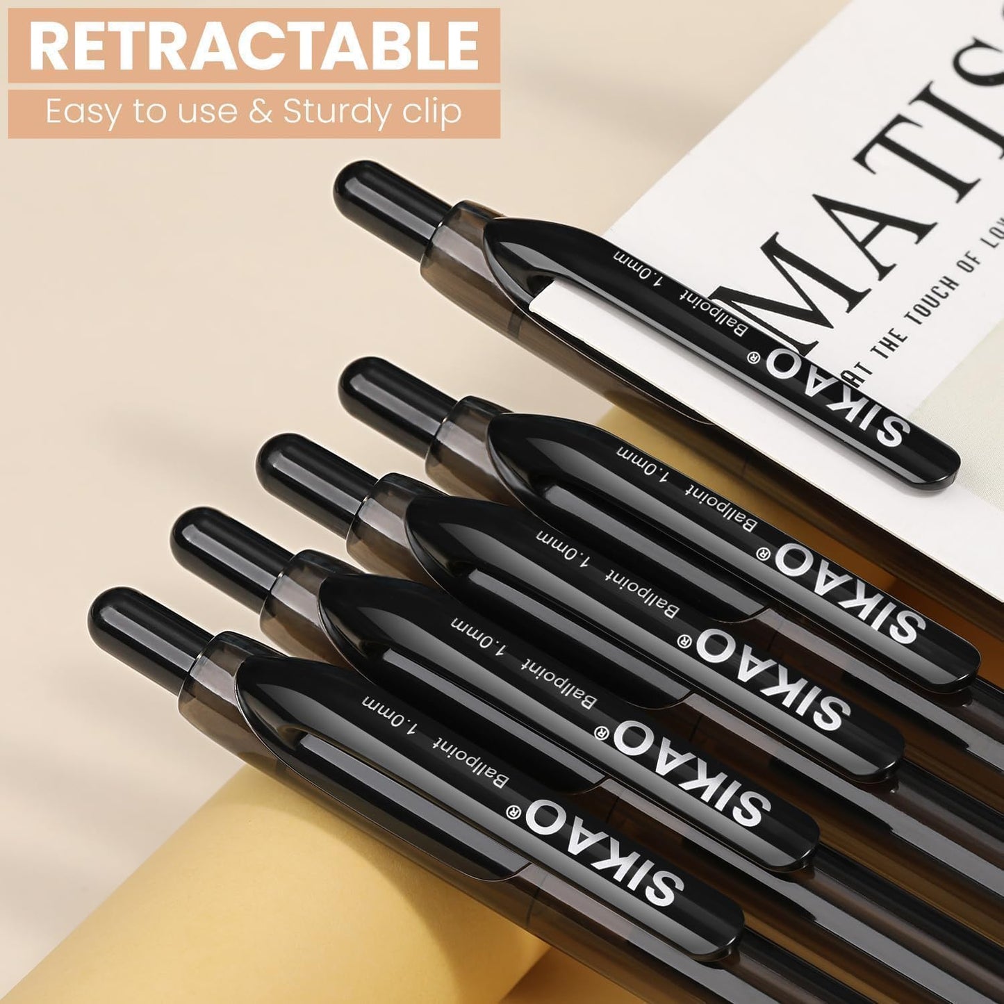 Black Pens Bulk, 60 Pack Durawrite Retractable Ballpoint Pens Black Ink 1.0mm, Click Pens No Bleed No Skip Smooth & Vivid Writing for Teachers, Students, Restaurant Servers, School & Office Supplies