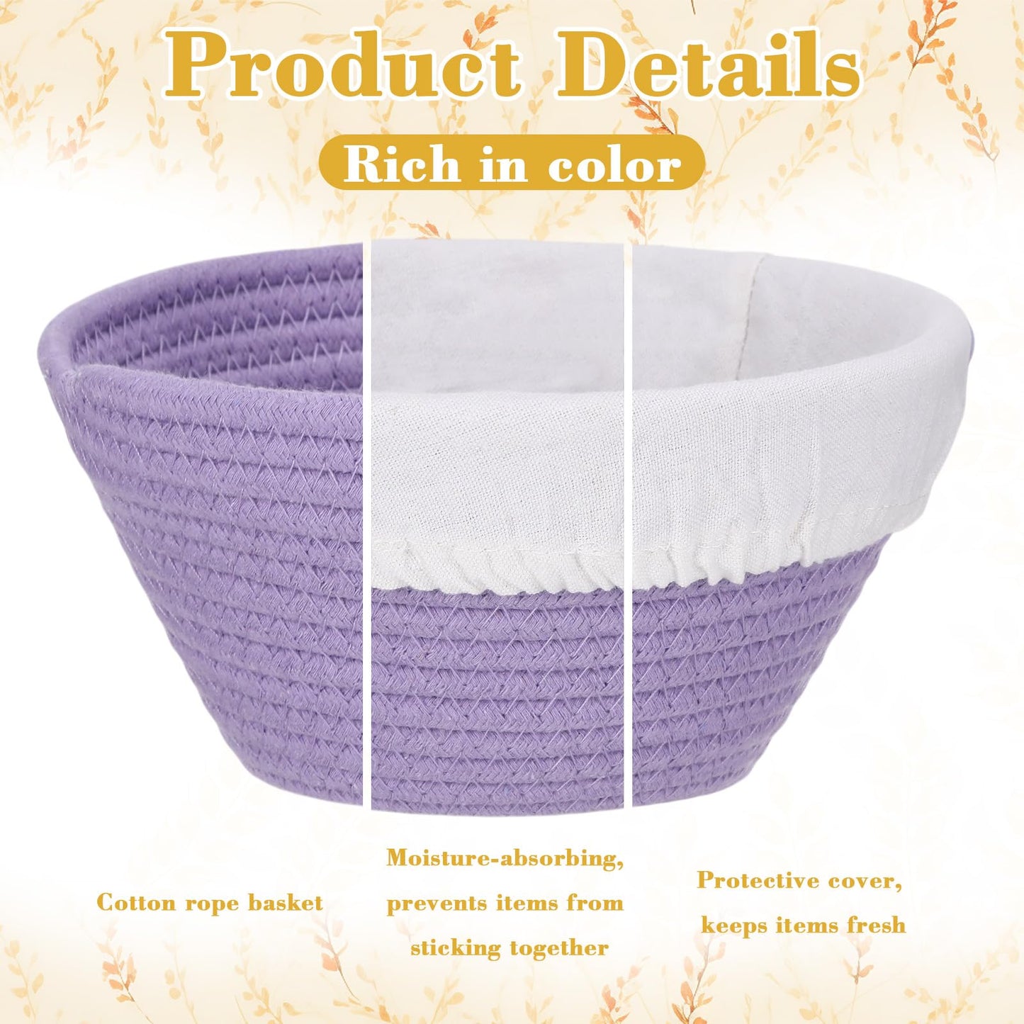 Ferrochef Round Banneton Bread Proofing Basket Set Cotton Rope Sourdough Bread Banneton Basket with Liners Covers for Baking Supplies(5 Inch)