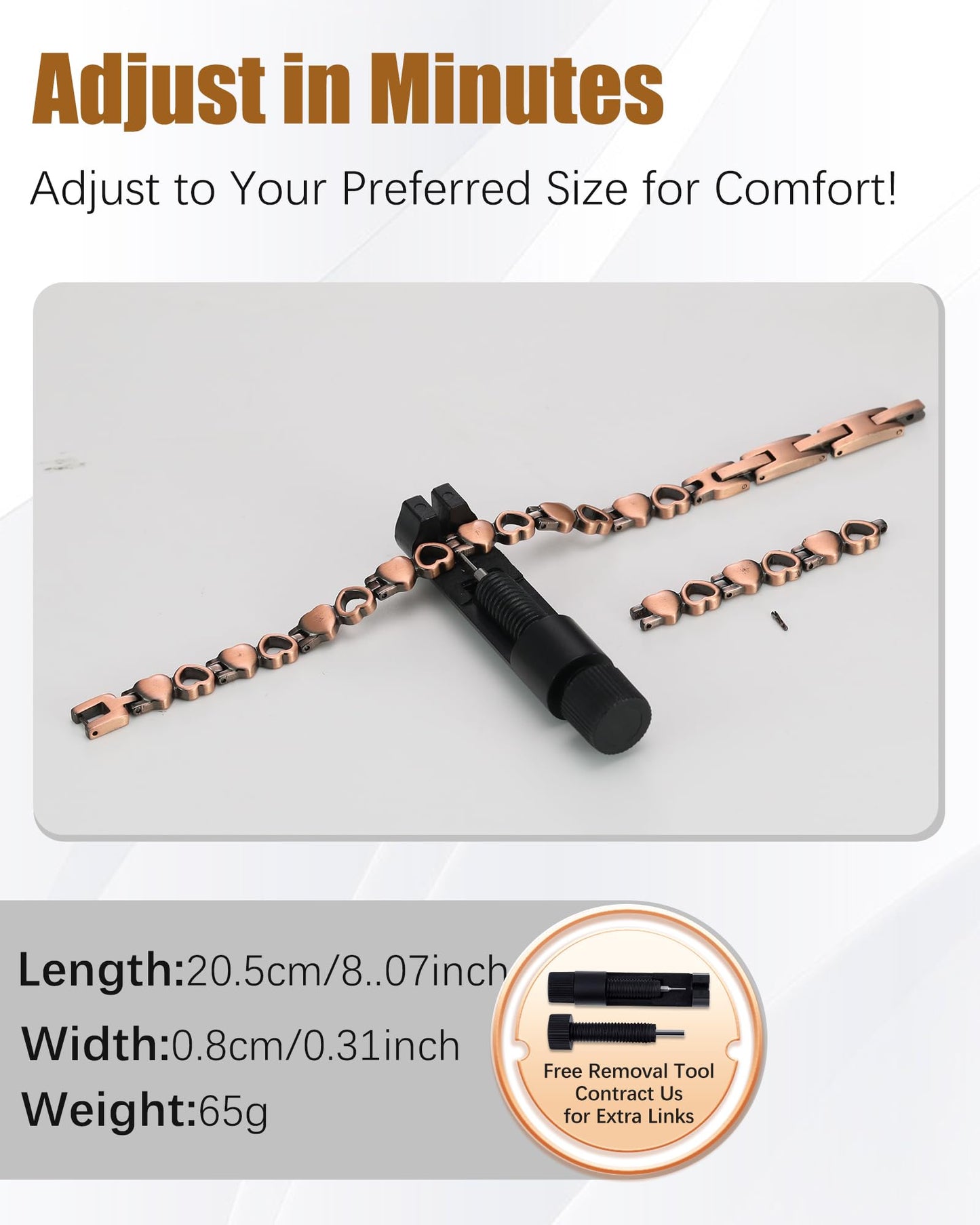 Jeracol Copper Bracelets & Ring for Women, 99.99% Pure Copper Magnetic Bracelets with Effective Neodymium Magnets, Adjustable Jewelry Gift with Sizing Tool