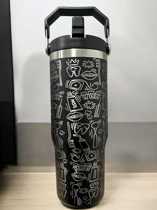 Dental hyginiest tumbler 40oz tumbler Tooth tumbler Dental water bottle Gift for dentist Gift for dental hyginiest Office gift (30oz Black(59)-Dental(K))