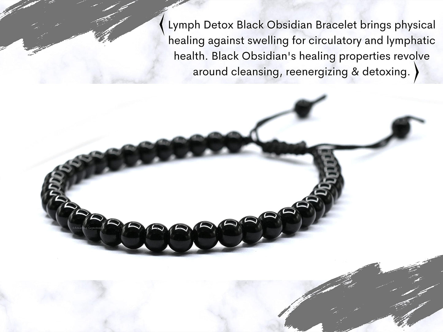 Amazing Gemstone Lymph Detox Magnetic Bracelet Ankle, Black Obsidian Hematite Bracelet Pulseras Para Hombres Mujer Stocking Stuffers (Set of 3)