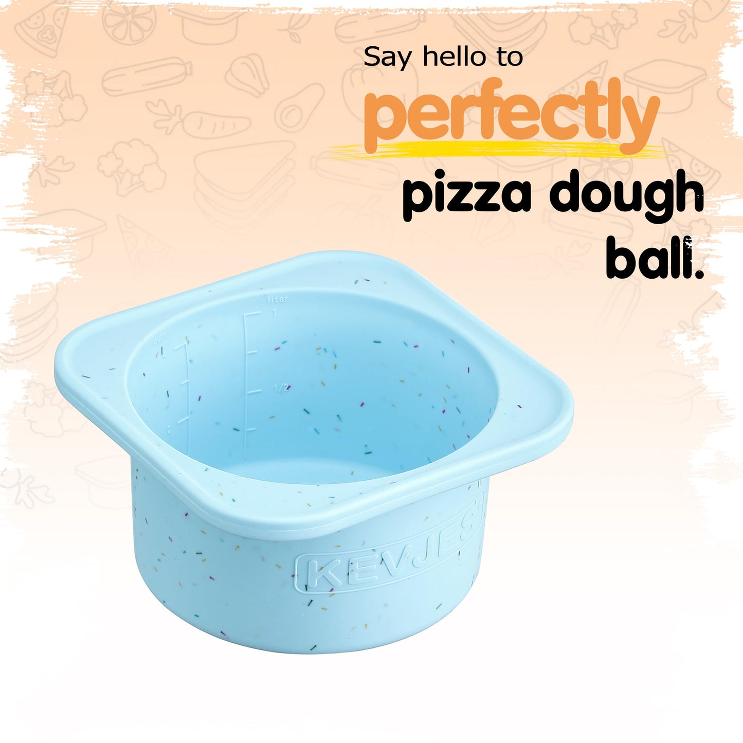 KEVJES PLUS 1000ml Pizza Dough Proofing Containers for DIY family Artisan Pizza, Food Grade Silicone Stackable Boxes with Lids, Freezer, Fridge, Dishwasher Safe-Sprinkles Pattern-3 Pack (Aqua)