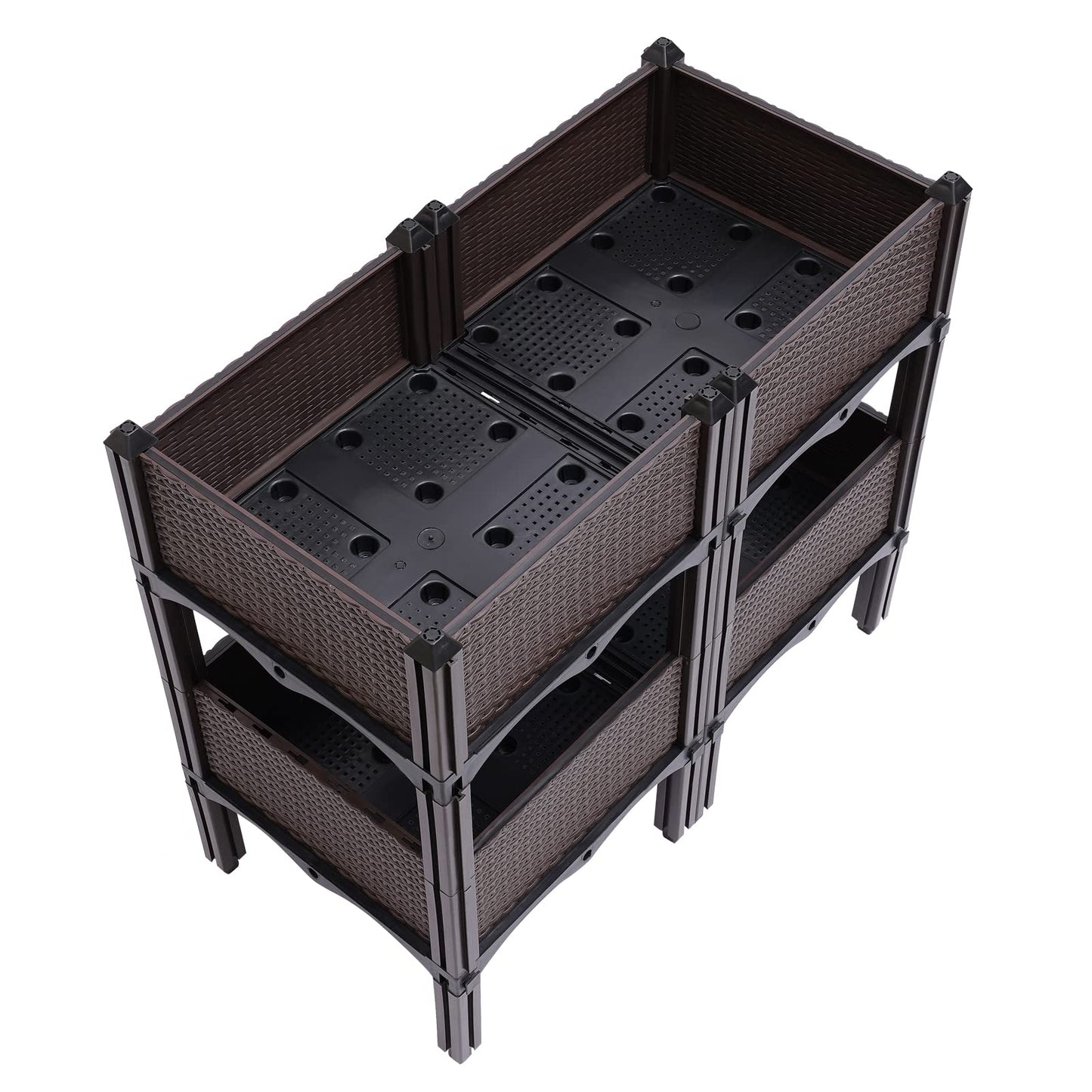 DYRABREST Set of 4 Raised Garden Bed Self-Watering Plastic Planter Box Stand with Legs, Sun and Frost Resistant Planter Outdoor Vegetable Growing Bed for Flower Herb Backyard, Patio, Balcony