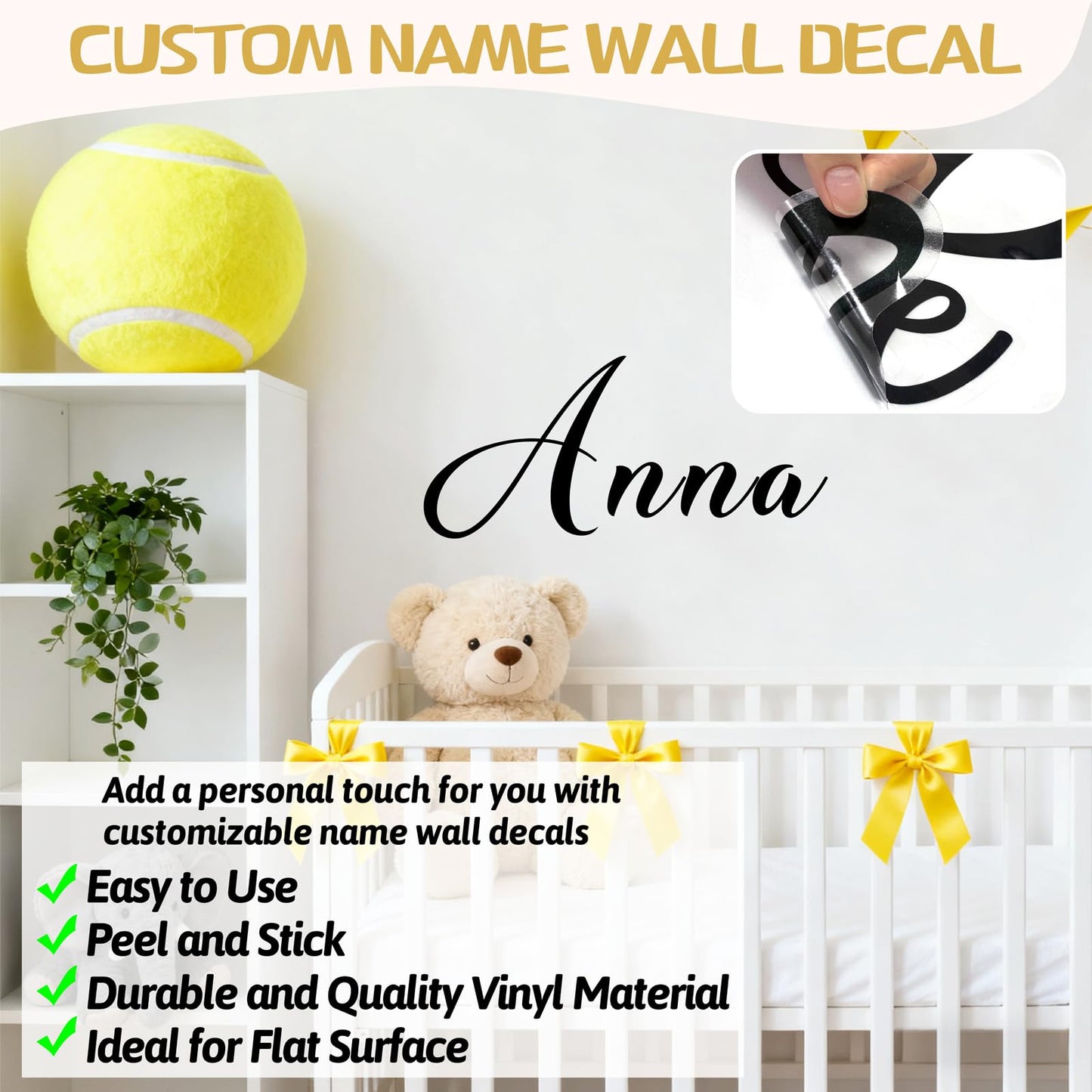 Custom Name Wall Stickers Personalized Name Vinyl Decals for Baby Kids Room Wall Decor Custom Names Sign for Backdrop DIY Alphabet ABC Sticker for Nursery Toddler Bedroom Playroom Home Decorations