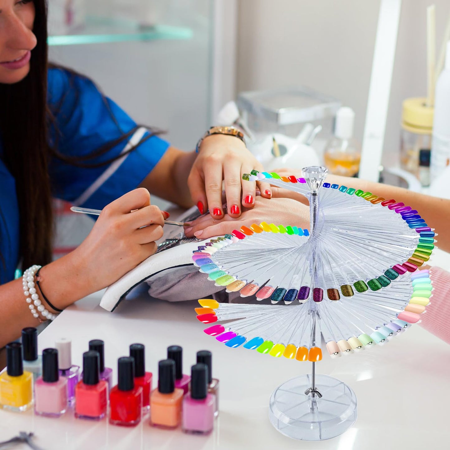 Yosoo 120 Sticks Nail Art Color Card Display Stand Spiral False Nails Practice Tools Salon Polish Show Art Color Card Spiral (Round)