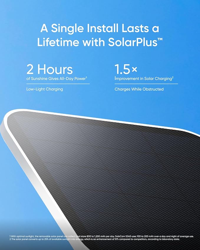eufy Security SoloCam S340, Solar Security Cameras Wireless Outdoor, Cameras for Home Security, 360° Pan & Tilt Surveillance, No Blind Spots, 2.4 GHz Wi-Fi, No Monthly Fee, HomeBase S380 Compatible