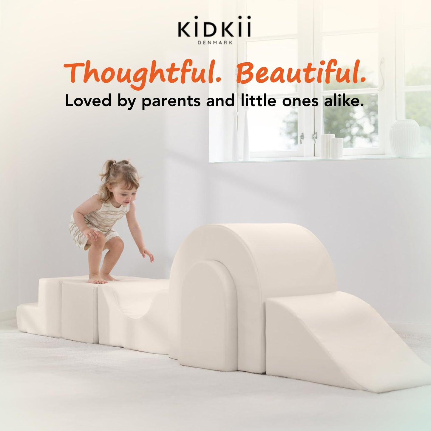 KIDKII Lux Play Set 8-Piece Foam Climbing & Motor Skill Play Kit, Indoor Activity Play System Set with Climbable Shapes for Toddlers, Beige