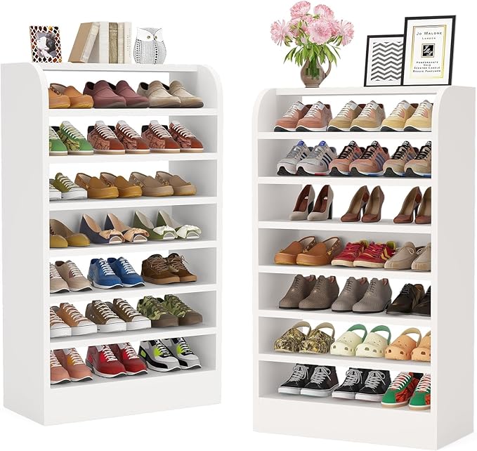 Tribesigns Shoe Rack for Entryway, 8-Tier Tall Shoe Shelf Shoes Storage Organizer, Wooden Shoe Storage Cabinet Shoe Stand for Closet, Hallway, Living Room, 2 Pcs, White