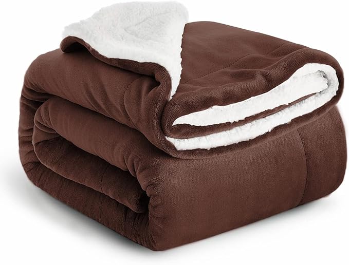 IR Imperial Rooms Sherpa Blankets Queen Size - Thick and Warm Blankets for Winter, Reversible Soft and Fuzzy Fluffy Queen Size Blanket for Bed, Coffee, 90x90 Inches