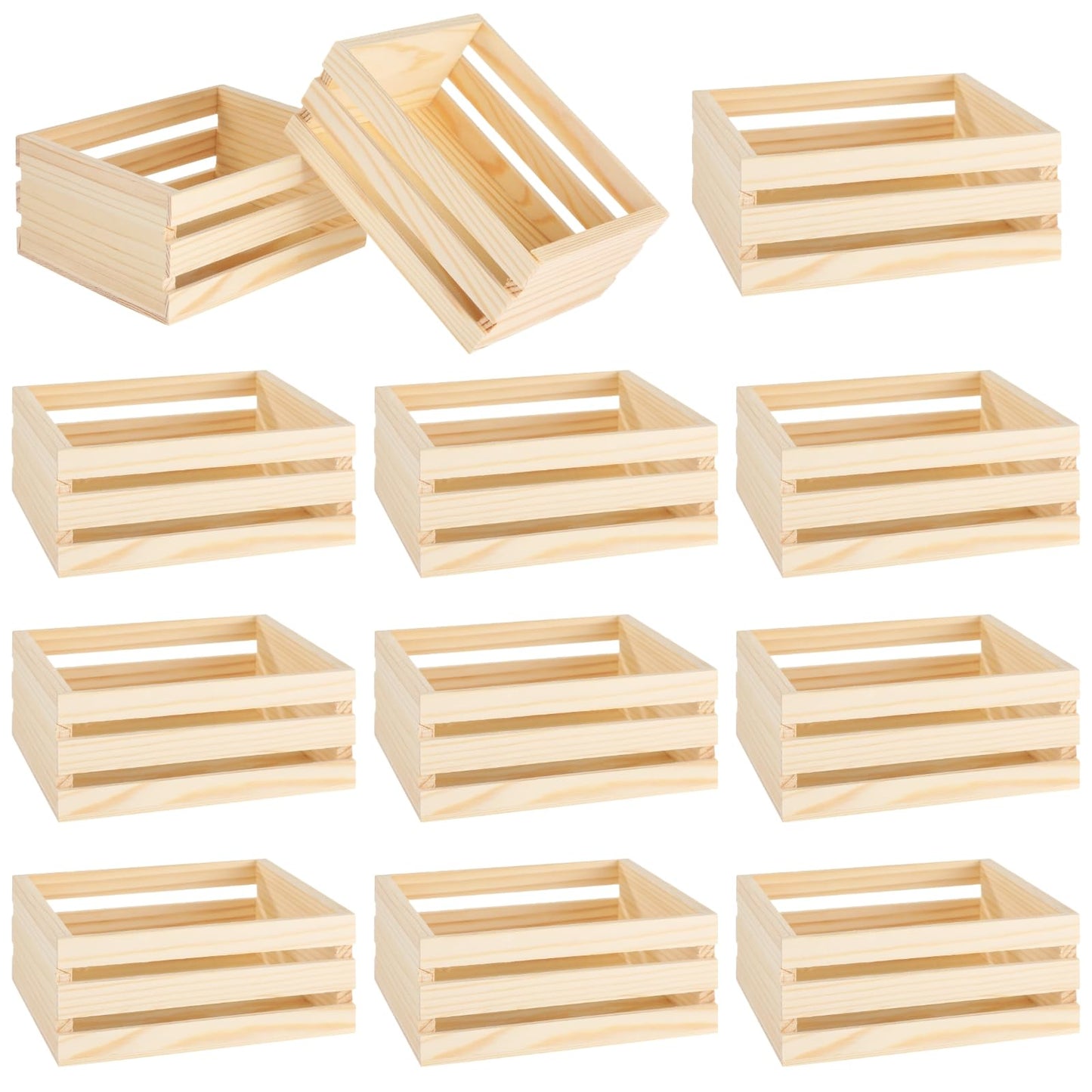 OMISTAR 12 Pcs Small Wooden Crates for Crafts - 6.3×4.7×2.8" Storage Baskets, Mini Unfinished Wooden Boxes, Ventilated Design, Decorative Wood Baskets for Crafts, Arts, Milk