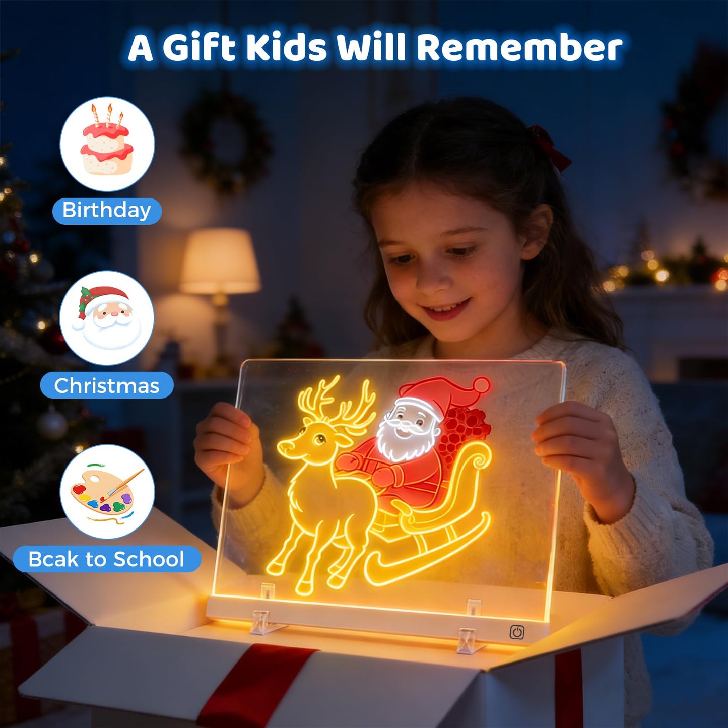 16.5" Led Drawing Board for Kids, Light Up Drawing Pad, Dry Erase Note Board with 12 Light Effects, Glow Doodle Board with 7 Markers | Screen-Free Creative Fun | Christmas Birthday Gift for Girls Toys