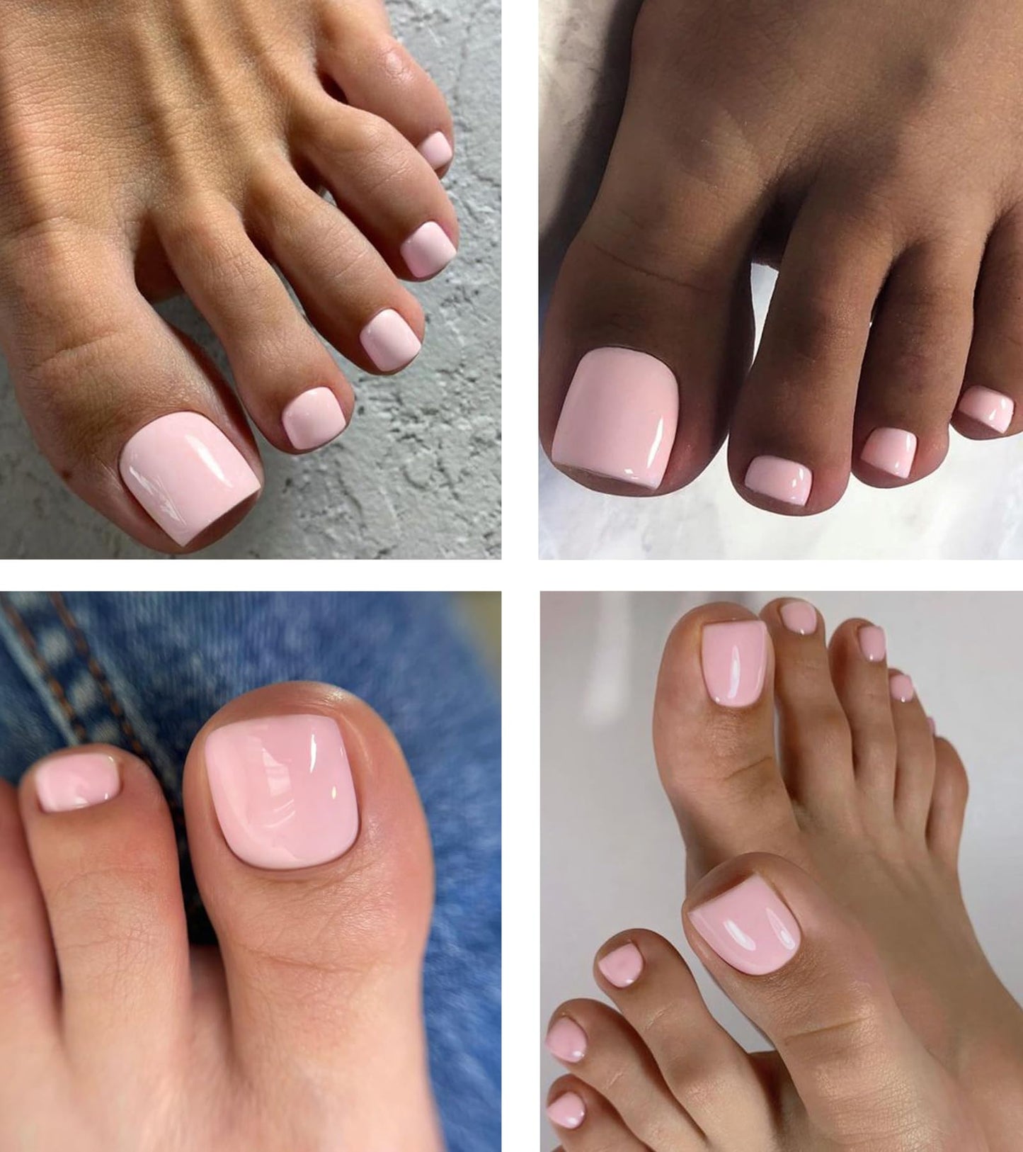 Morily Press on Toenails Light Pink Fake Toenails Short Acrylic Toe Nails Square False Toes Nails Reusable Full Cover Beach Toesnails for Women - 28Pcs in 14 Sizes