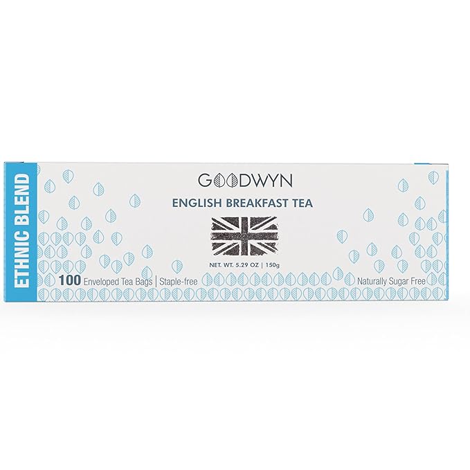 Goodwyn English Breakfast Tea – 100 Plastic-Free & Individually Wrapped | Rich, Full-Bodied Medium Caffeine Black Tea | Tea Sampler, Sugar-Free, Gluten-Free, Travel-Friendly | Indian-Origin Chai | Bold Morning Tea, Classic Breakfast Blend, Everyday Tea