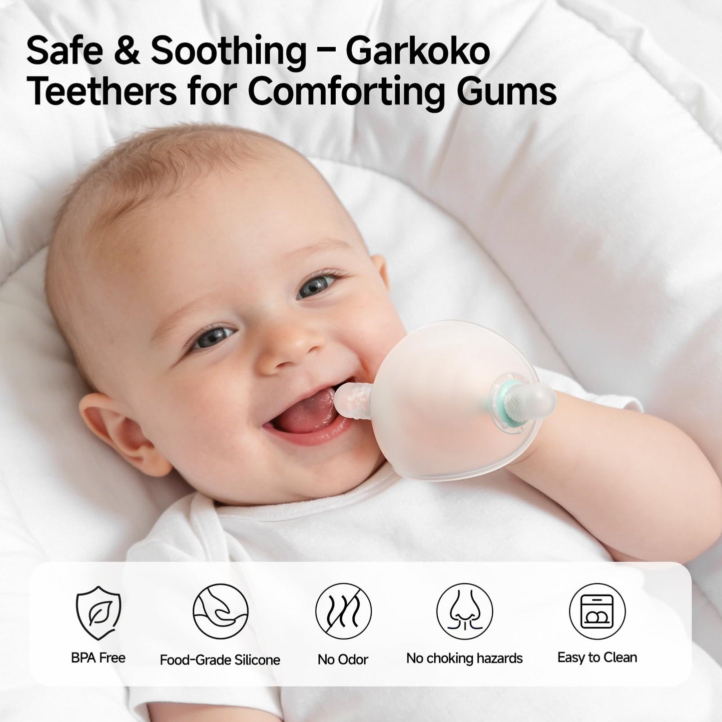 Garkoko Baby Teething Toys, No-Drop Silicone Baby Teether Toy for Babies 3-6 Months & 3-18 Months, BPA-Free Infant Teether for Teething Relief