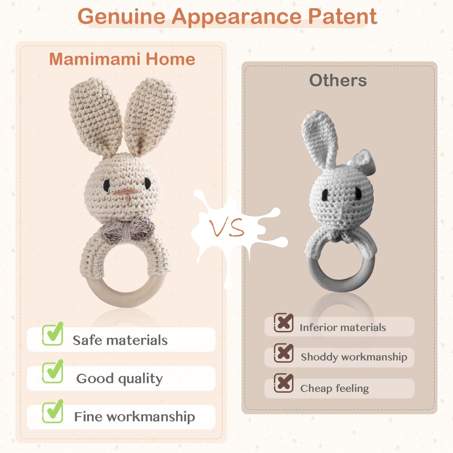 Handmade Crochet Easter Bunny Wooden Baby Rattle Toy for 0-6 Months - Organic Stuffed Animal for Newborn