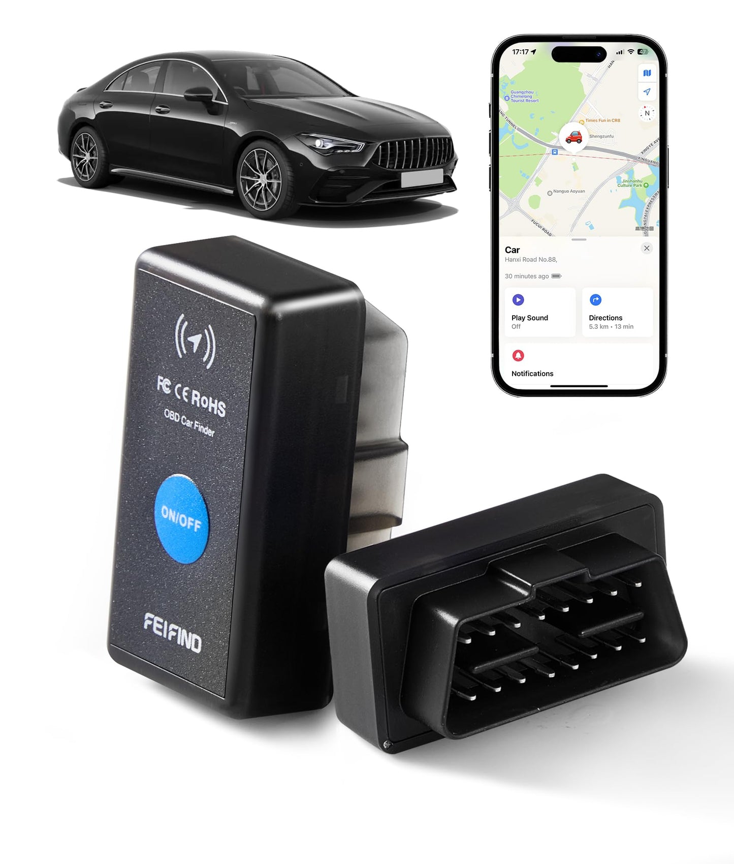 FEIFIND Mini GPS Tracker for Vehicles No Monthly Fee/No Subscription, Hidden Tracker Device for Vehicles, MFi Certified Car Tracker with Find My(iOS Only), Global Tracking