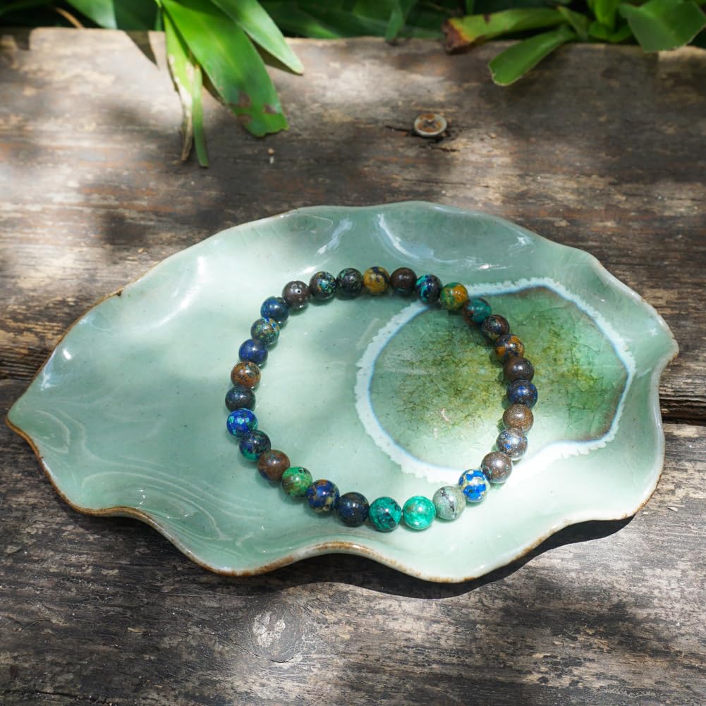 TaHLga 6MM Chrysocolla Natural Gemstone Bracelet | Natural Solar Plexus Chakra Gemstones | Bring Luck Wealth Courage | Protection from Evil | Gift