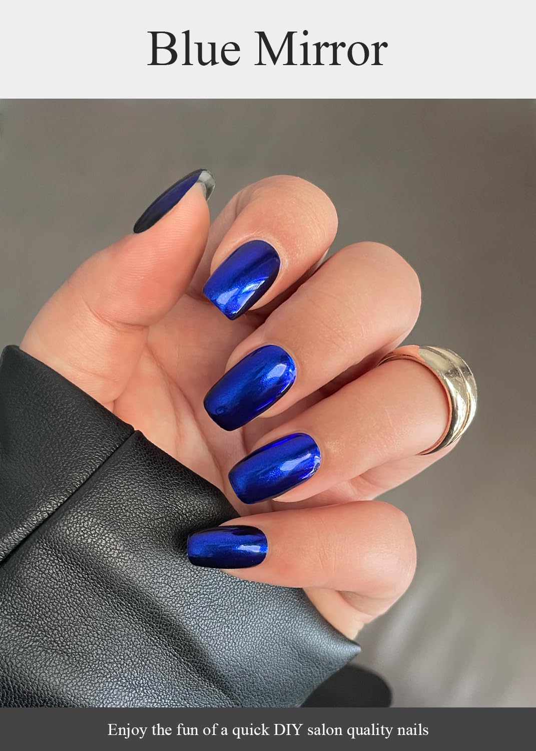 AutyaMee Semi Cured Gel Nail Strips (Blue Mirror), Chrome, 20 Pcs Gel Nail Wraps, Stickers, Salon Quality, Long Lasting, Works with Any UV Lamps