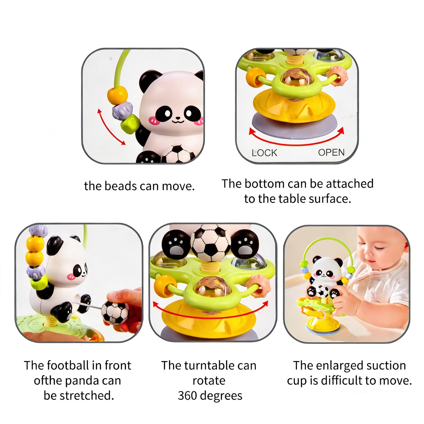 lebowen Baby Toy, Panda Suction Cup High Chair Table Soother, Grip and Spin Toy, Interactive Development, Suitable for 10-36 Months, Baby Gift, Excellent Birthday Present Choice