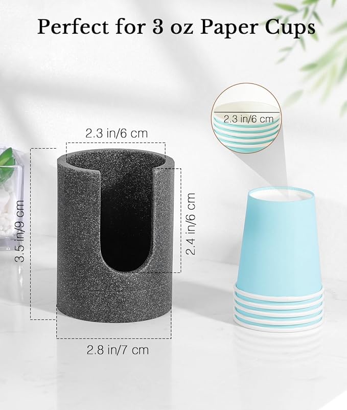 Luxspire Bathroom Cup Dispenser, 3oz Dixie Cup Dispenser, Resin Dixie Cup Holder, Disposable Paper Cup Holder for Bathroom, Cotton Pad Holder, Guest Bathroom Essentials, Gray