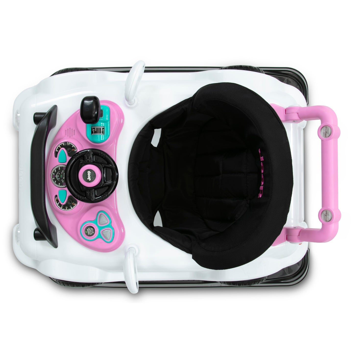 Jeep Classic Wrangler 3-in-1 Grow with Me Activity Walker - Features Music, Lights, Removable Play Tray, Push Walker Mode, Converts into Rolling Car Toy, White/Pink