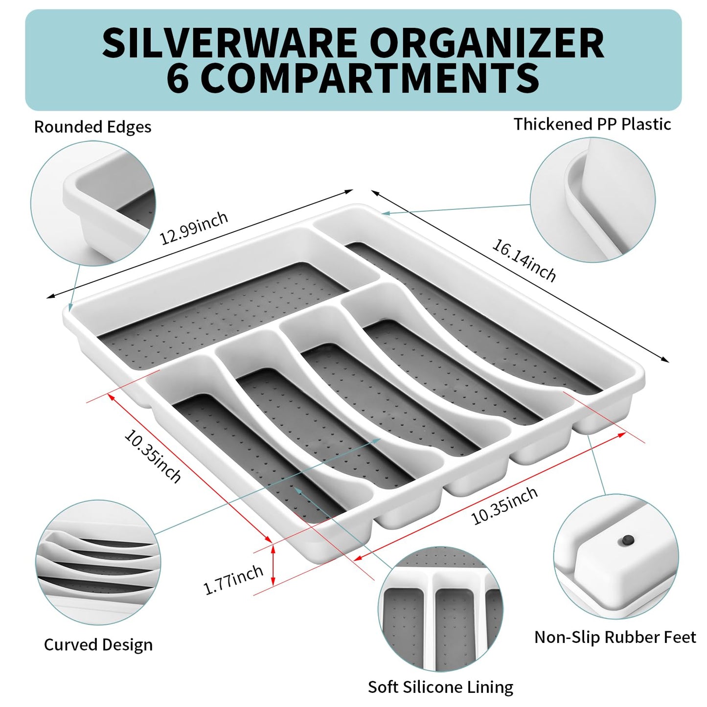 53PCS Silverware Set for 8 with Flatware Drawer Organizer, Stainless Steel Cutlery Set with Steak Knives, Include Spoons and Forks Set & Serving Utensils, Mirror Polished, Dishwasher Safe