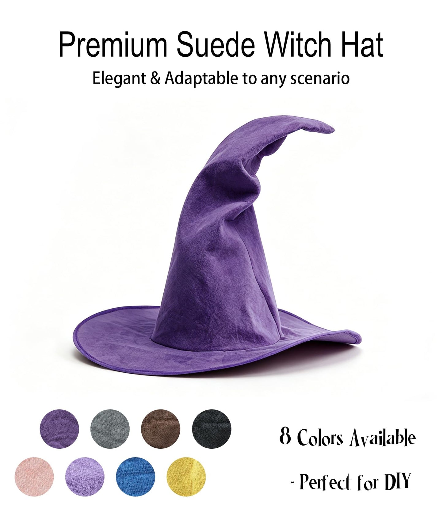 VZQI Womens Witch Hat Faux Suede Halloween Costume Accessory 18 Inch Wide Brim 8 Colors DIY Friendly Party Cosplay Purple
