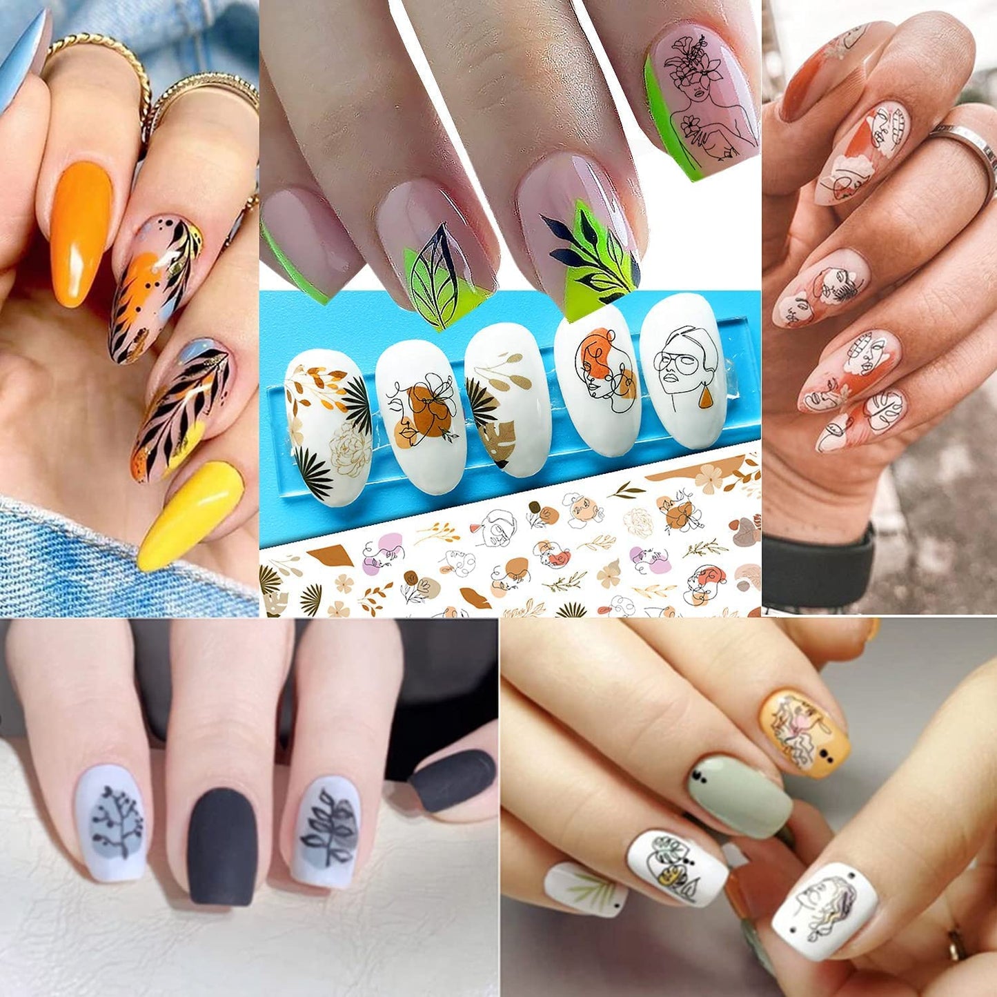8 Sheets Heart Nail Art Stickers with 8 Sheets Abstract Nail Art Stickers