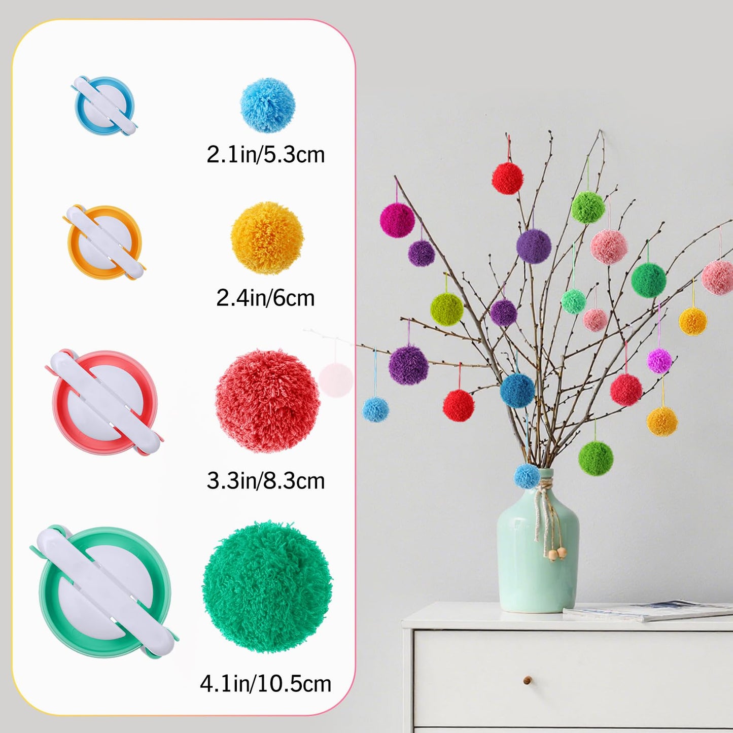 Suncalla 16 Pcs Pompom Makers for Yarn 4 Different Sizes Pompom Maker Kit Craft Tool Set Fluff Ball Weave DIY Wool Yarn Knitting Craft Project for Adult Home Crafts Gifts