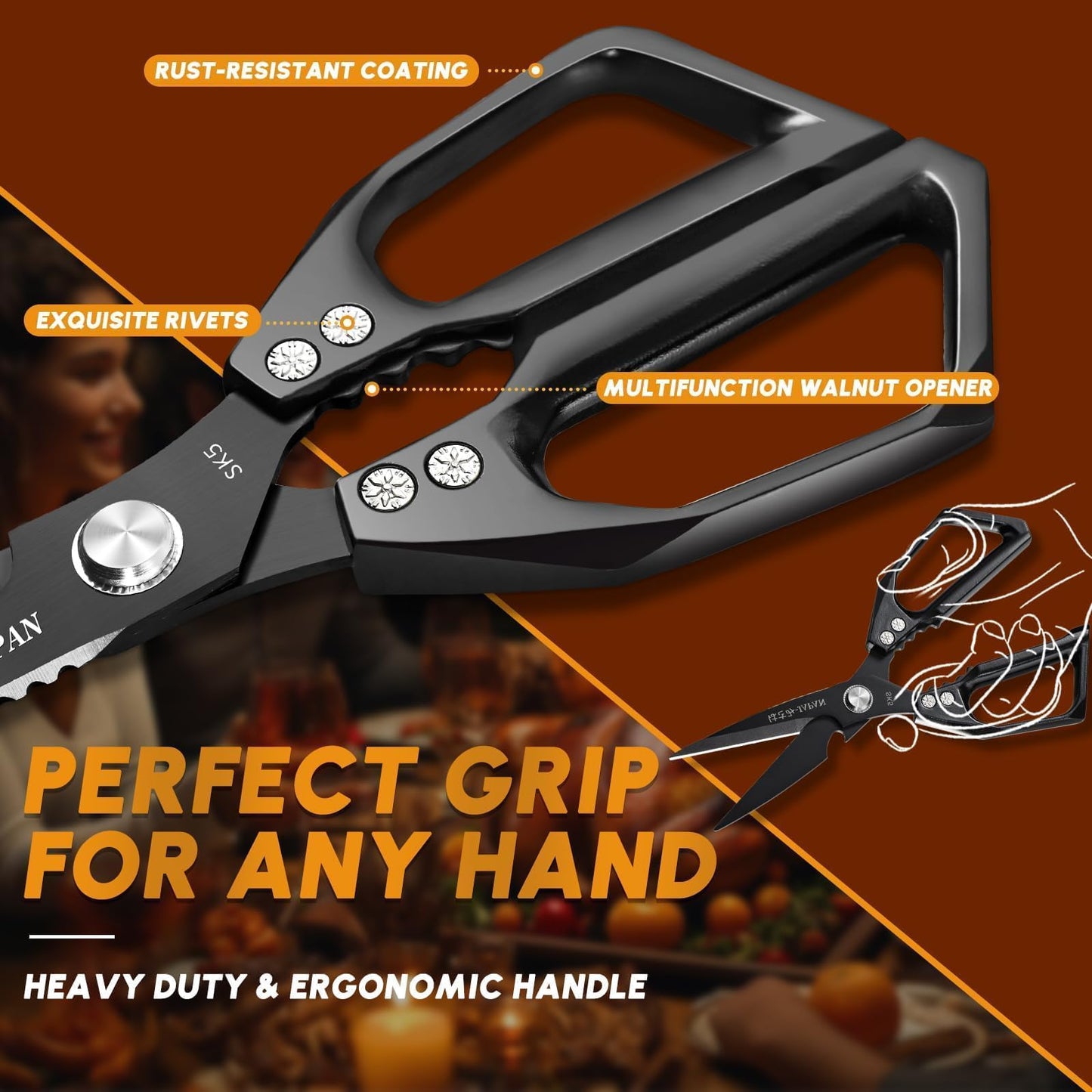 Huusk Kitchen Shears Set, Heavy Duty Poultry Shears, Japanese Kitchen Scissors for Meat, Chicken Bones, and Turkey, Christmas Gifts for Men Women